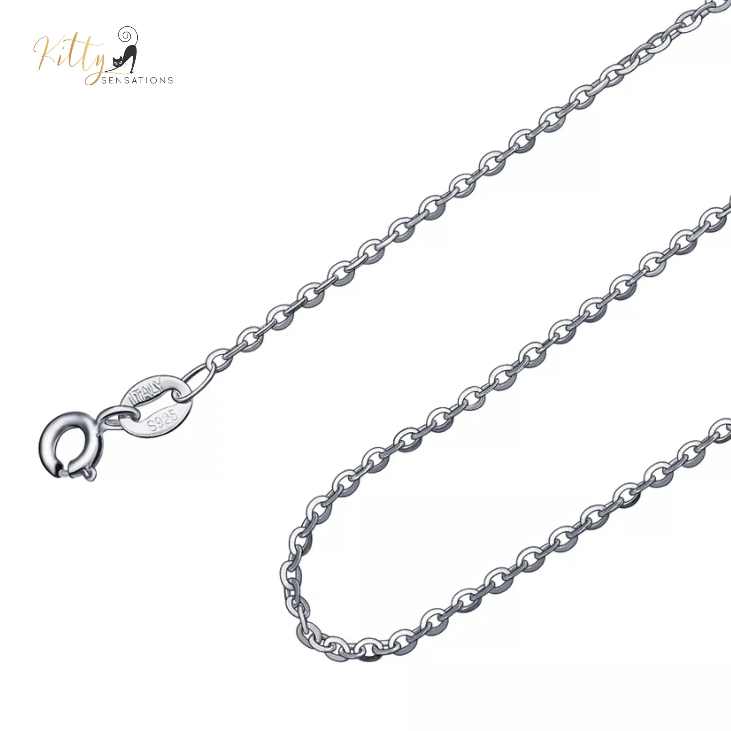 Cat-On-A-Hammock Necklace in Solid 925 Sterling Silver - 18K Rhodium Plated