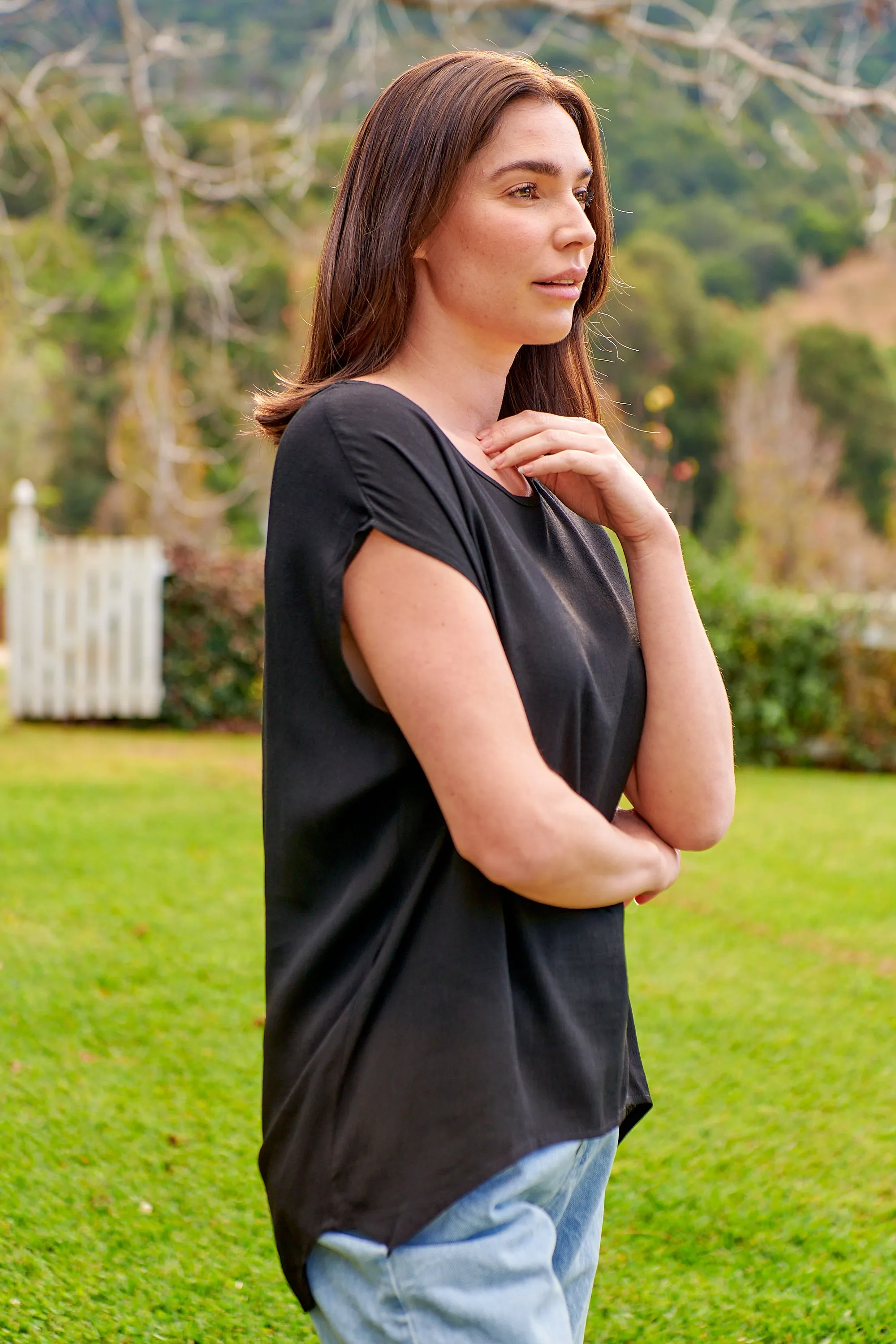 Chele Short Sleeve Oversized Black Plain Top