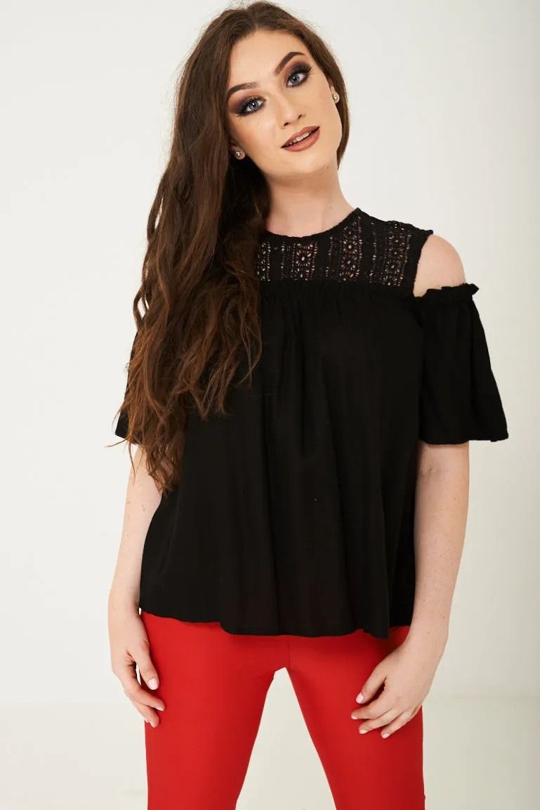 Cold Shoulder Top in Black Ex Brand