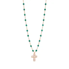 Cross Charm Classic Gigi Emerald diamond necklace, Rose Gold, 16.5"