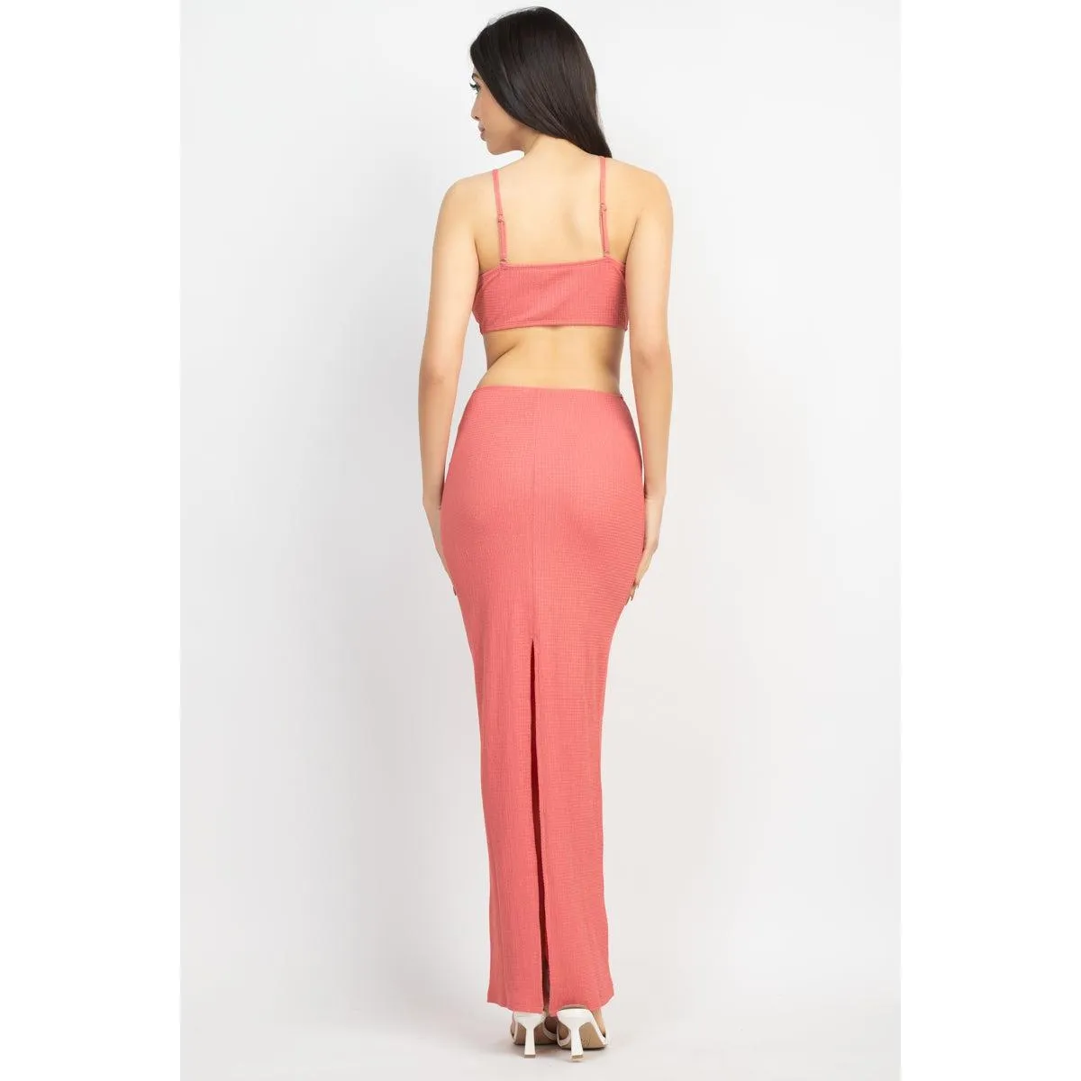 Cutout Back Slit V-neck Maxi Dress