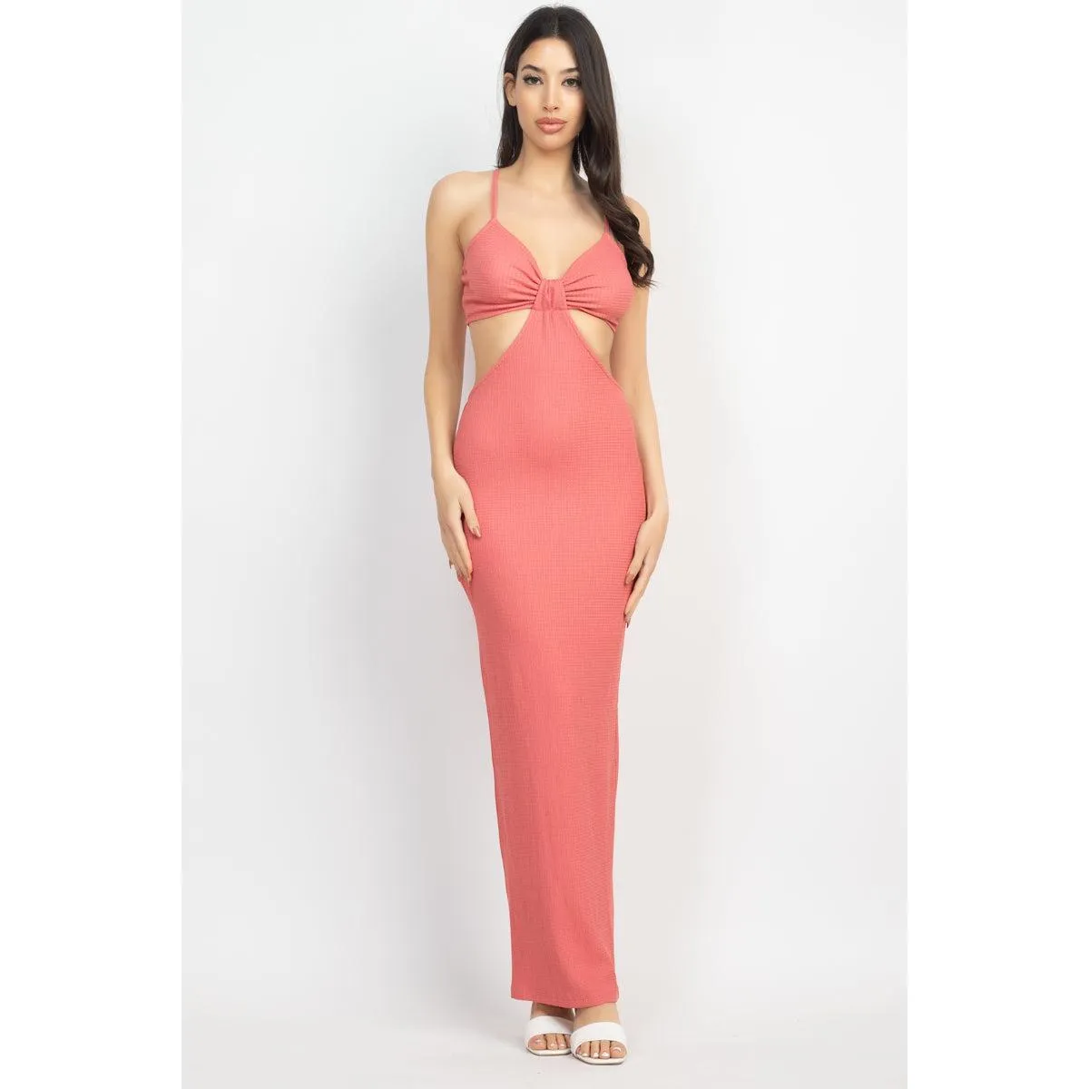 Cutout Back Slit V-neck Maxi Dress