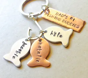 Daddys #1 Fishing Buddies, Hooked On Dad, Fishing Keychain