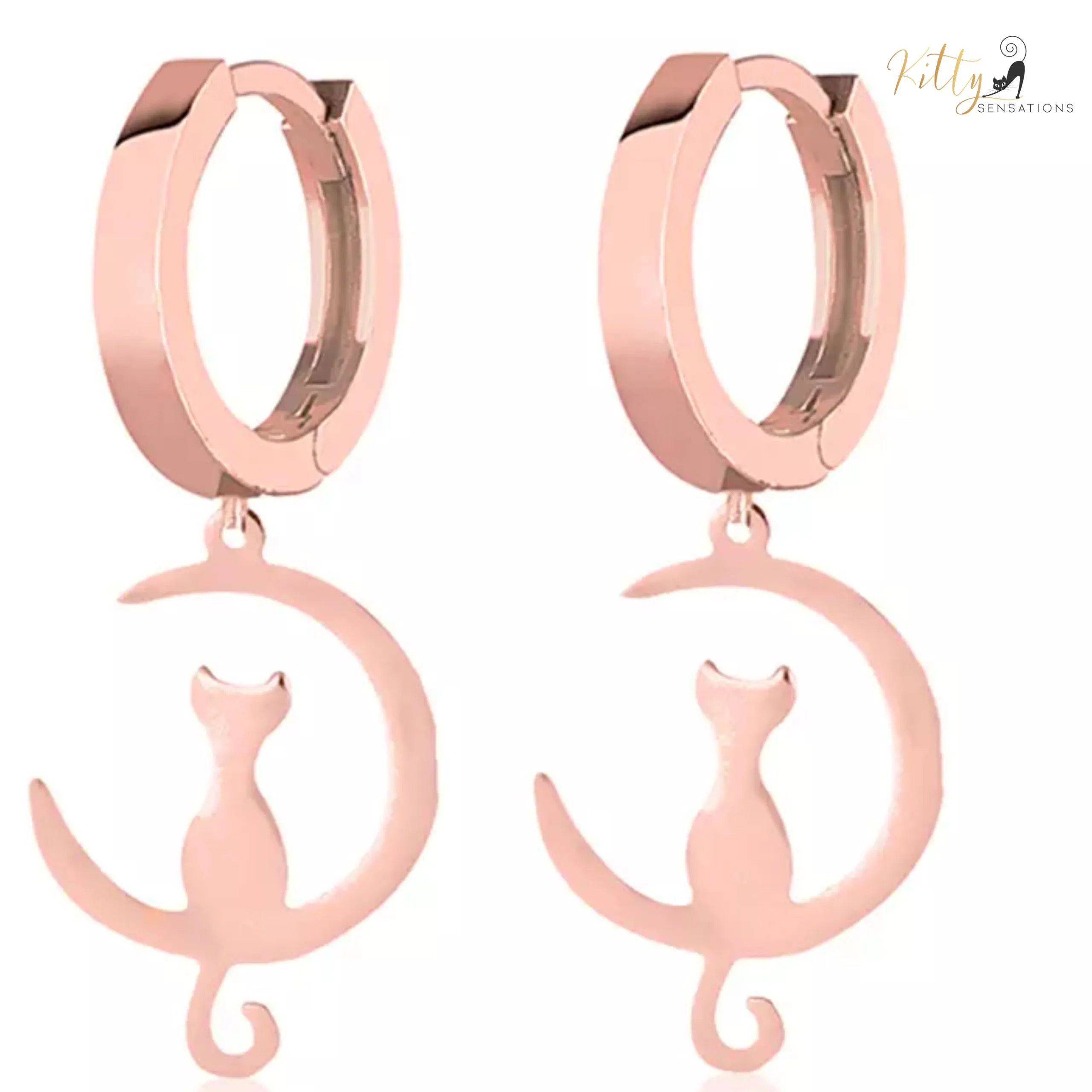 Dangling Moon Kitty Hoop Earrings