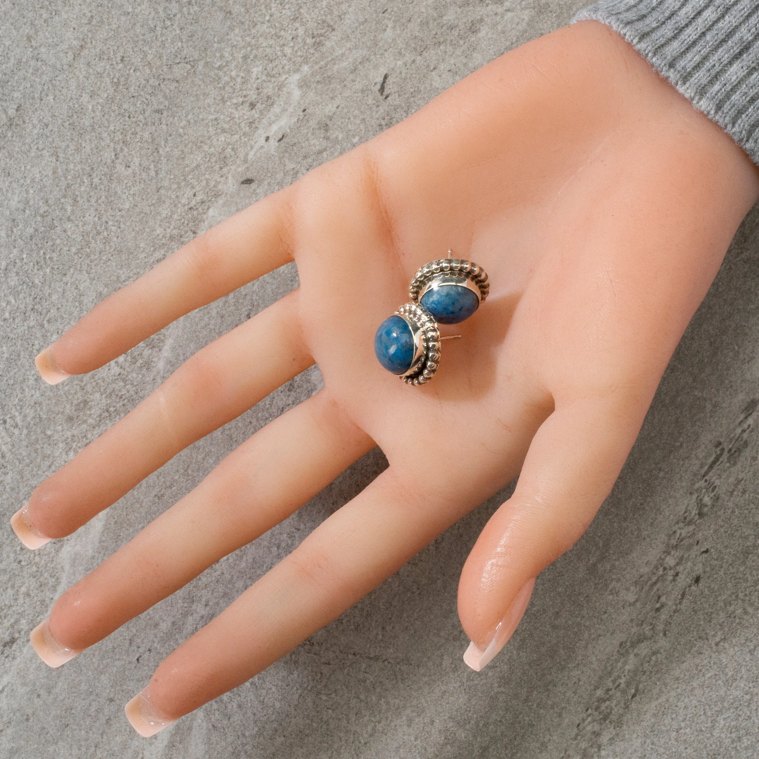 Denim Lapis Round Navajo USA Native American Made 925 Sterling Silver Earrings with Stud Backing