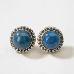 Denim Lapis Round Navajo USA Native American Made 925 Sterling Silver Earrings with Stud Backing