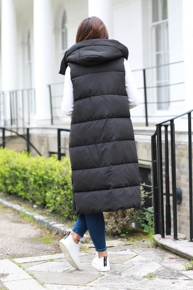 Double Second Black Long Lux Wrap Gilet Puffer