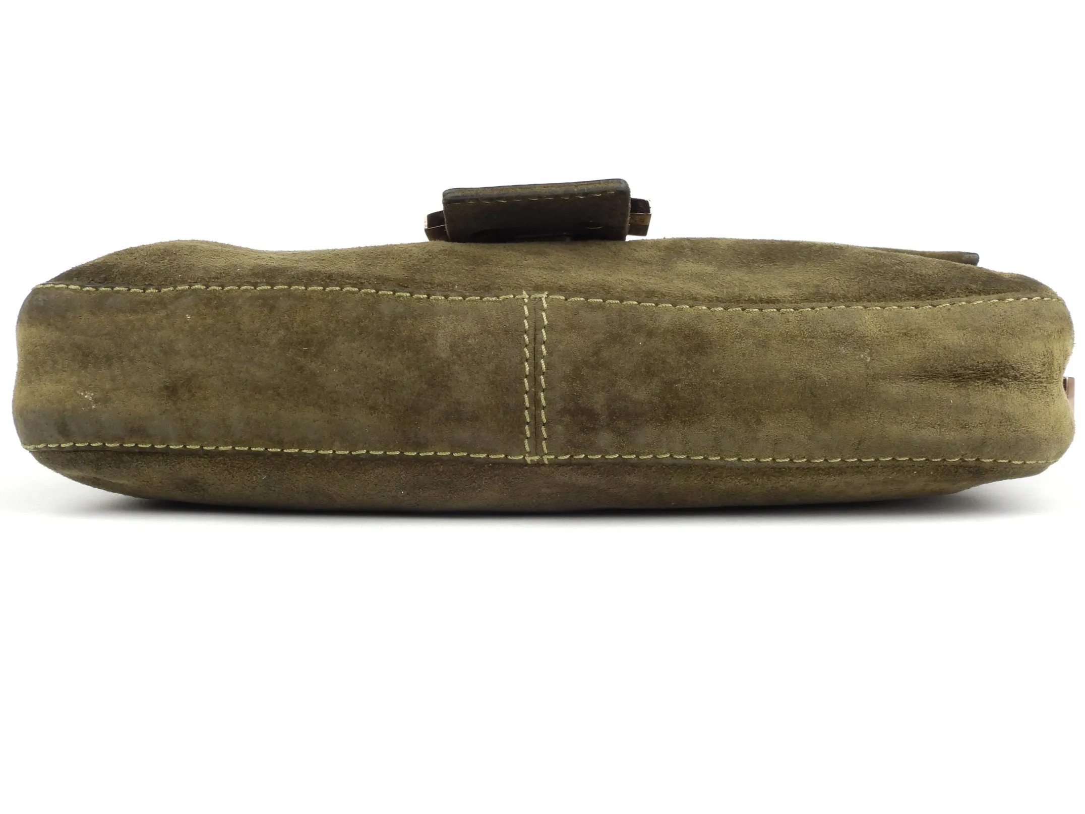 Fendi Khaki Green Suede Leather Baguette Shoulder Bag