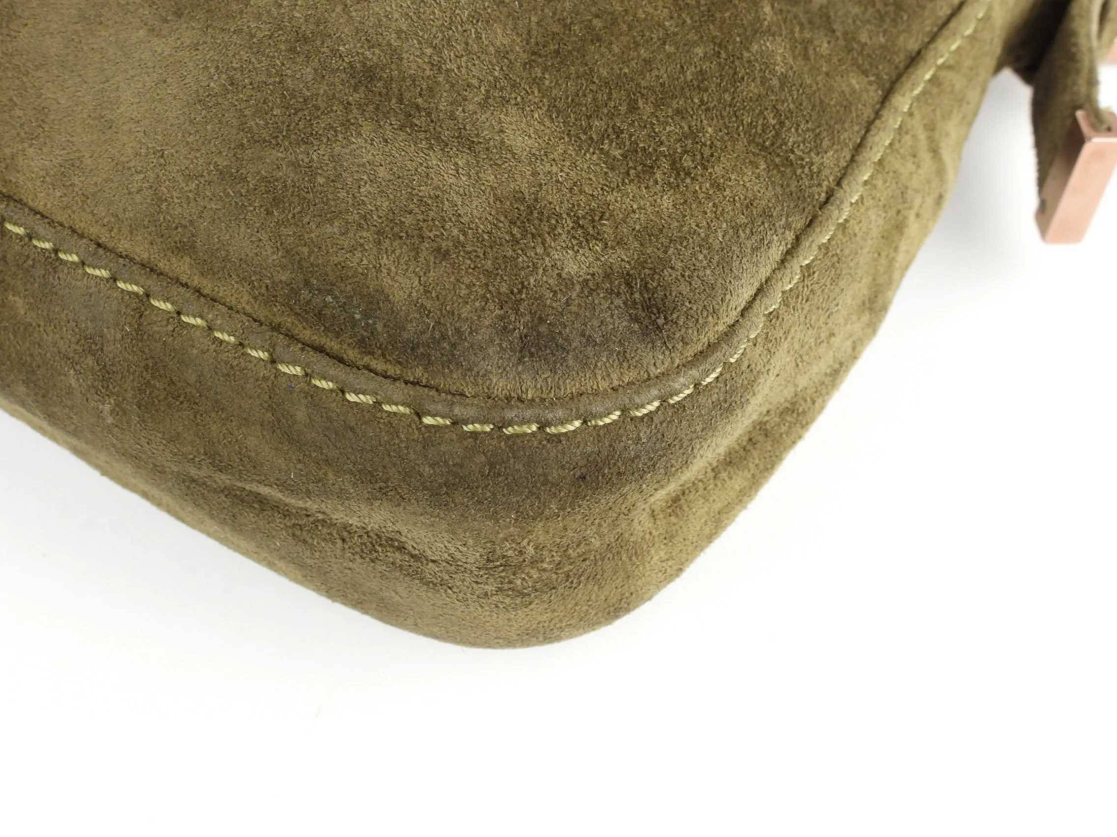 Fendi Khaki Green Suede Leather Baguette Shoulder Bag