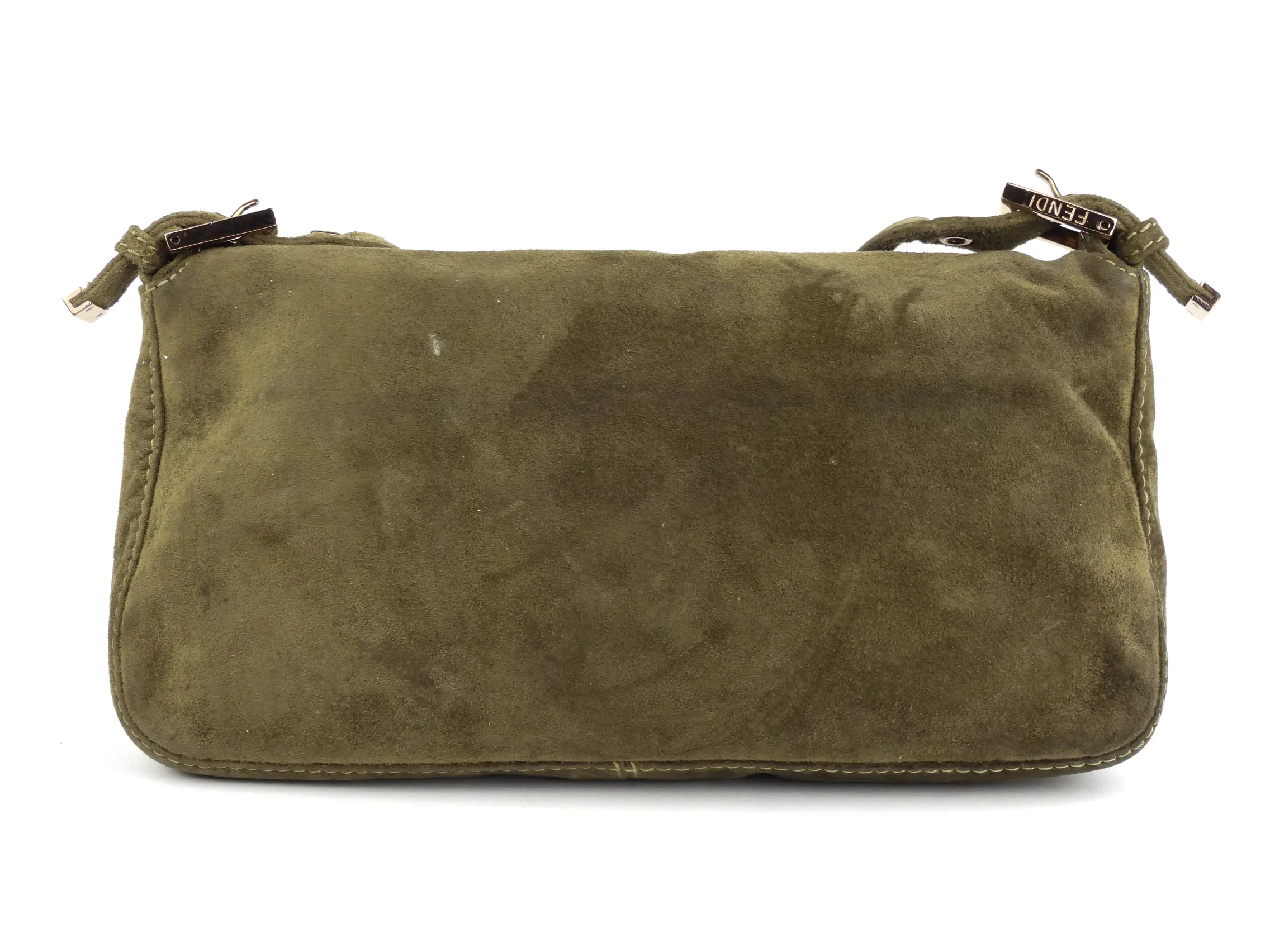 Fendi Khaki Green Suede Leather Baguette Shoulder Bag