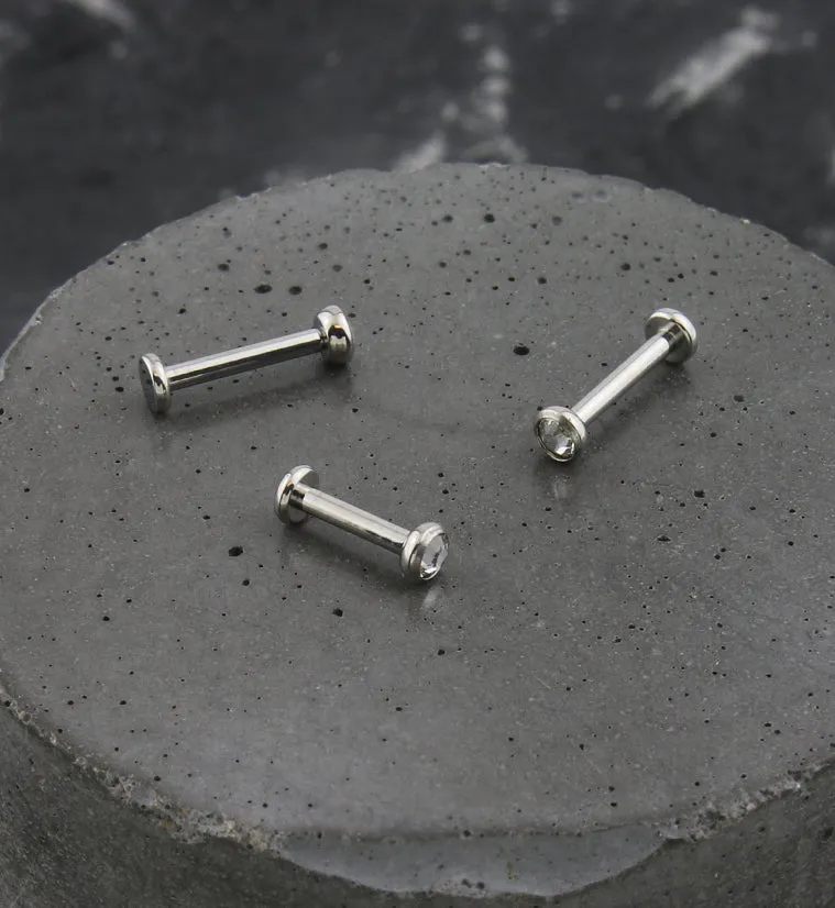 Flat Bezel Clear CZ Internally Threaded Titanium Labret