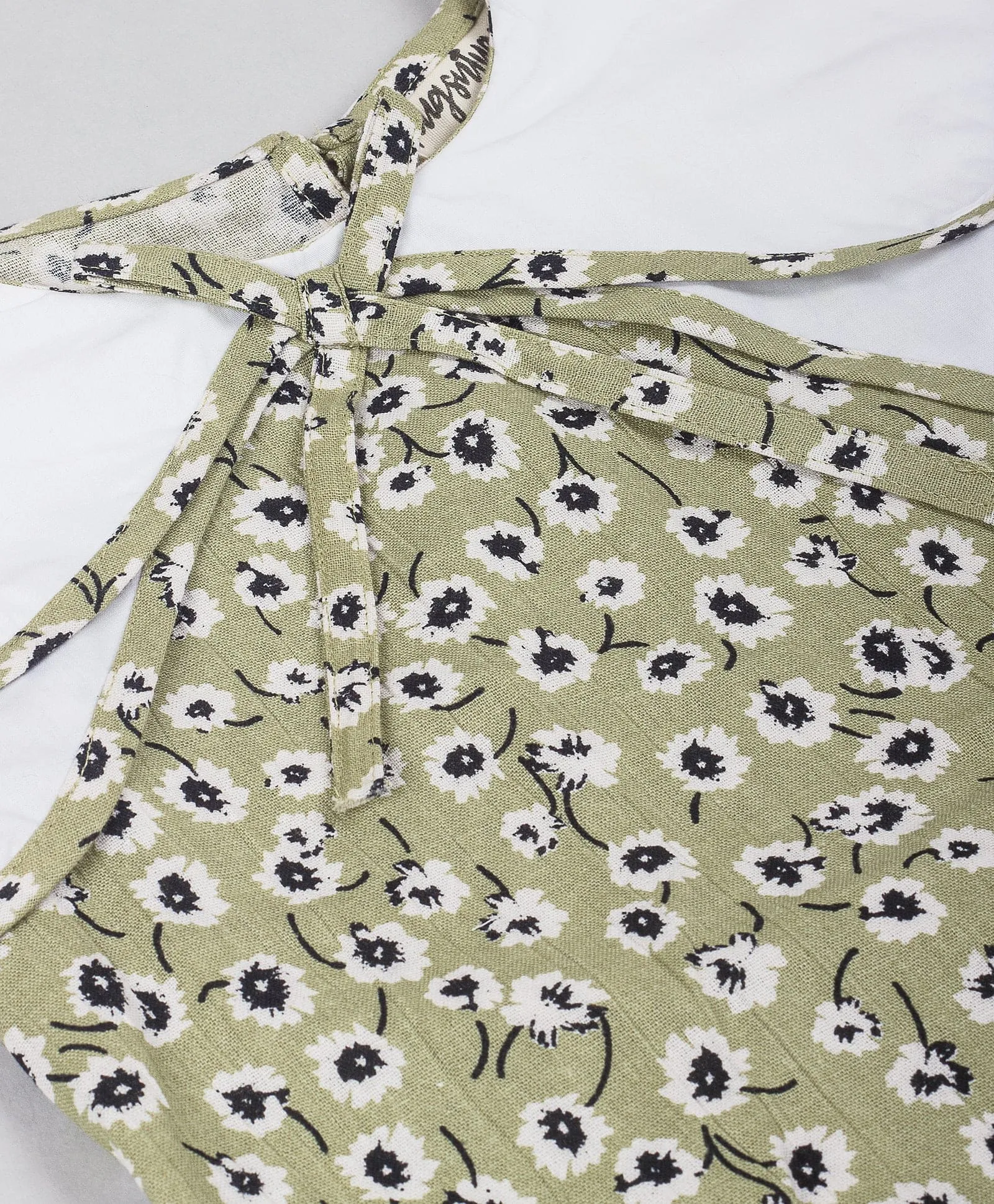 Floral print Cotton top with solid double shoulder flap collars -Sage green