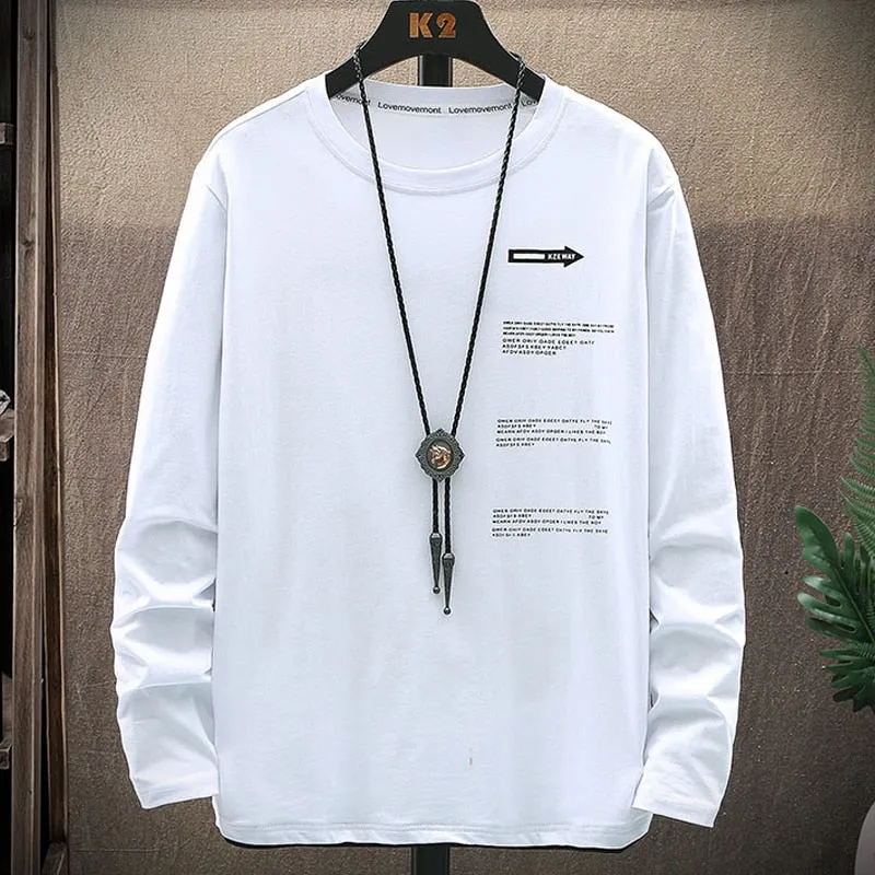 Foesce- Autumn New Oversized Men T-shirts O-Neck Letter Printed Cotton T Shirt Long Sleeve Casual Top Tees Plus Size 6XL 7XL 8XL