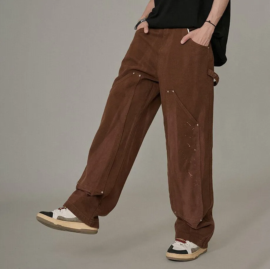 Foesce -New Fashion Ankle Zipper Brown Baggy Men Cargo Wide Pants Hip Hop Straight Loose Men Casual Long Trousers