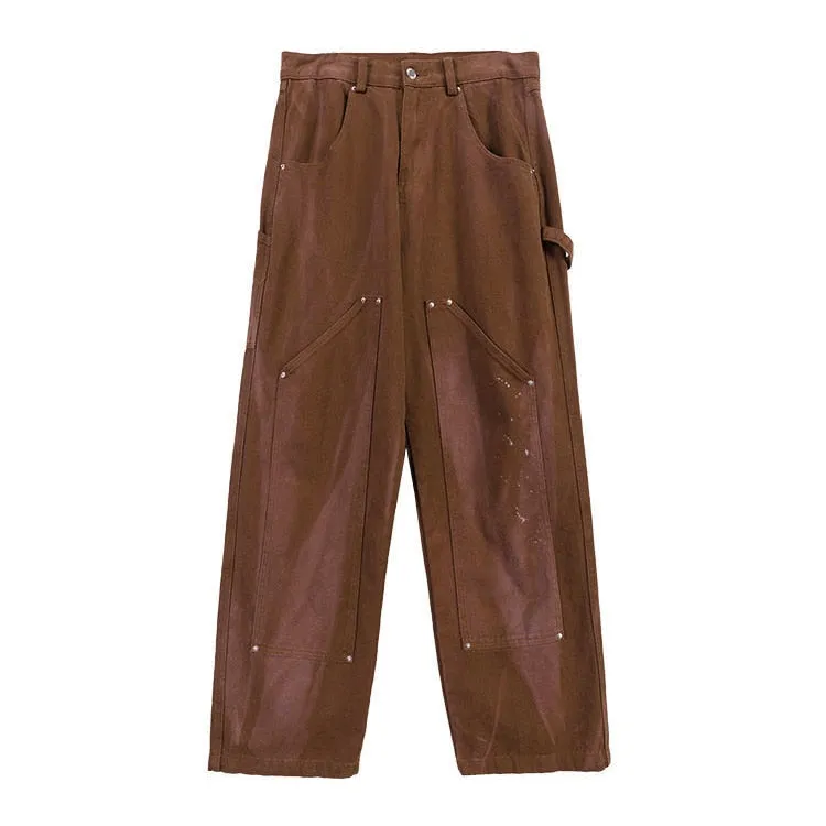 Foesce -New Fashion Ankle Zipper Brown Baggy Men Cargo Wide Pants Hip Hop Straight Loose Men Casual Long Trousers