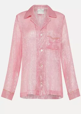 Forte Forte Pajama Shirt on Silk Chiffon and Lurex with Beadwork light rose