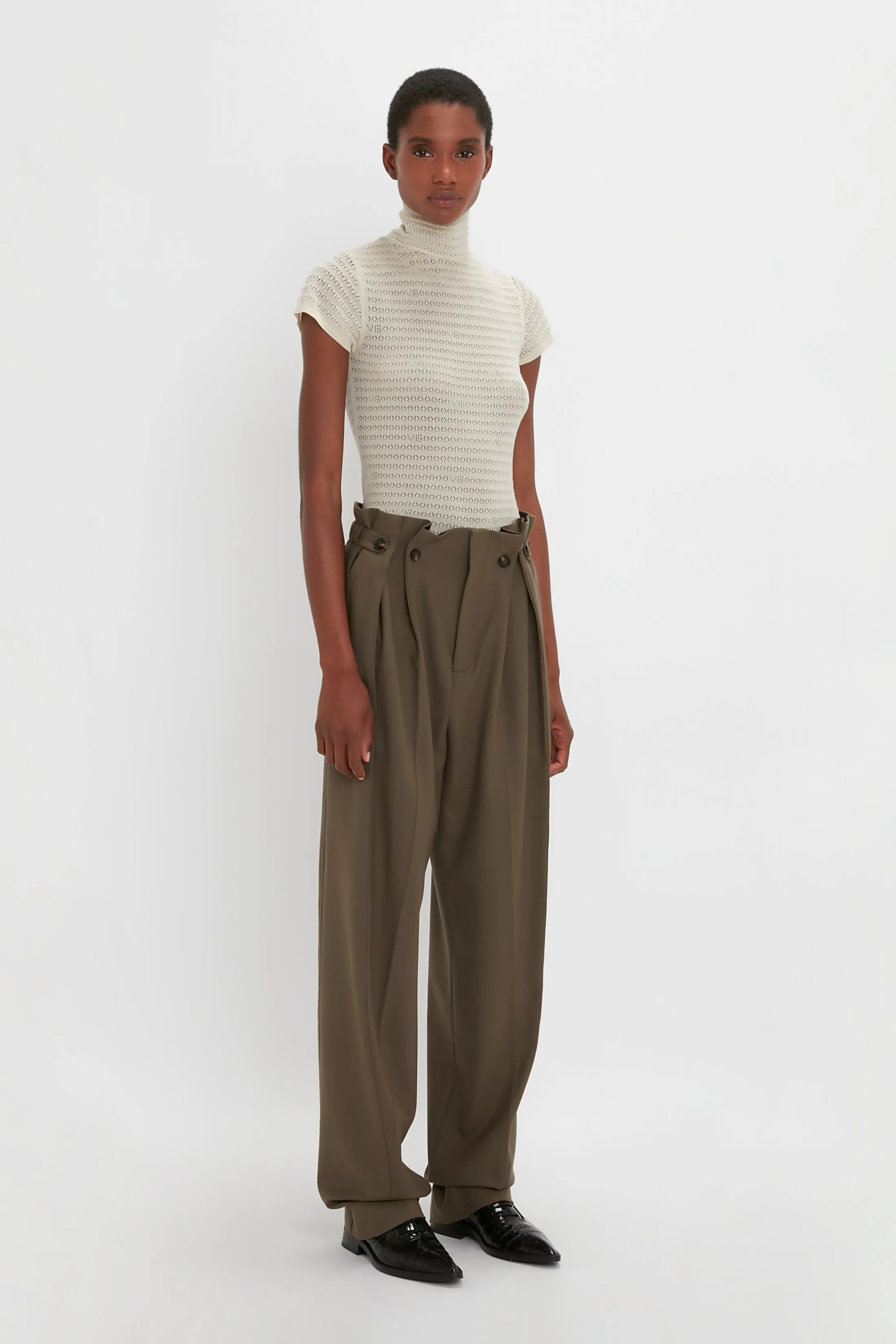 Gathered Waist Utility Trouser In Oregano