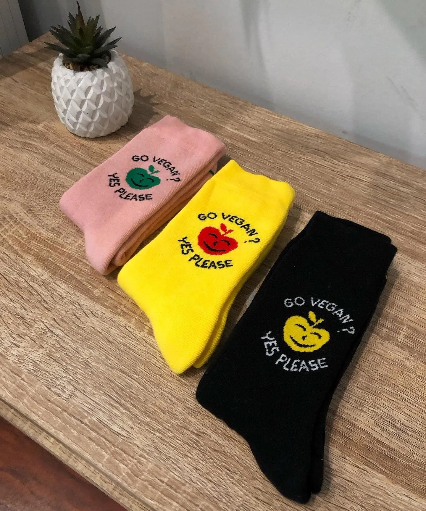 'Go Vegan? Yes please' comfy crew socks by Good Guys Don't Wear Leather - various colours