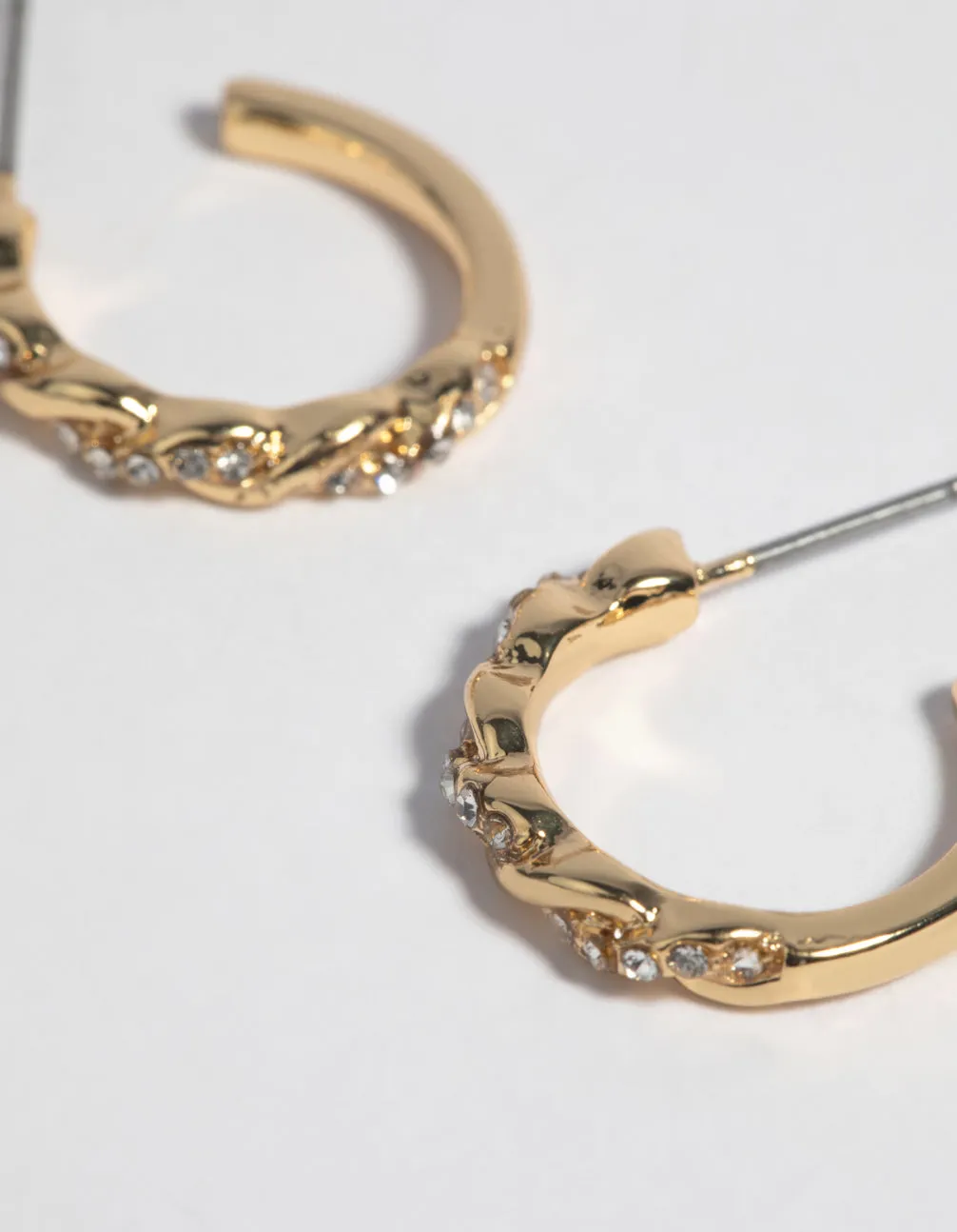 Gold Plated Diamante Twisted Hoop Earrings