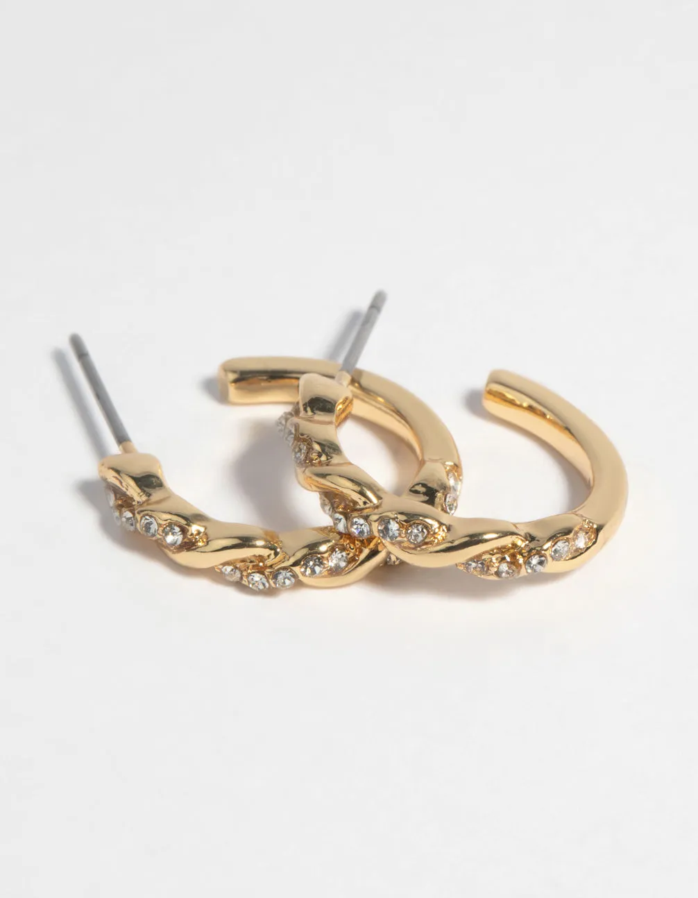 Gold Plated Diamante Twisted Hoop Earrings