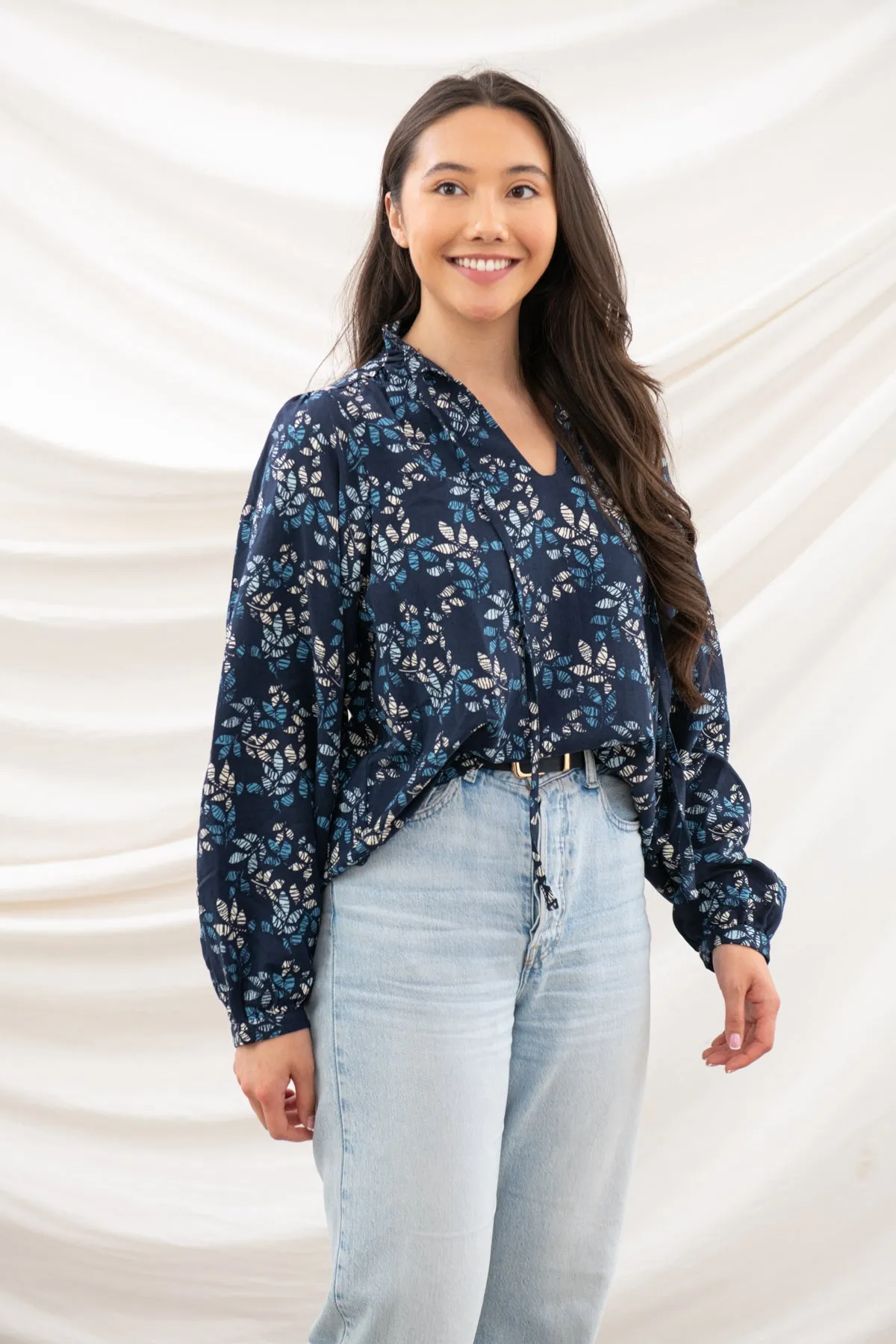 Grace Blouse - Navy Leaf