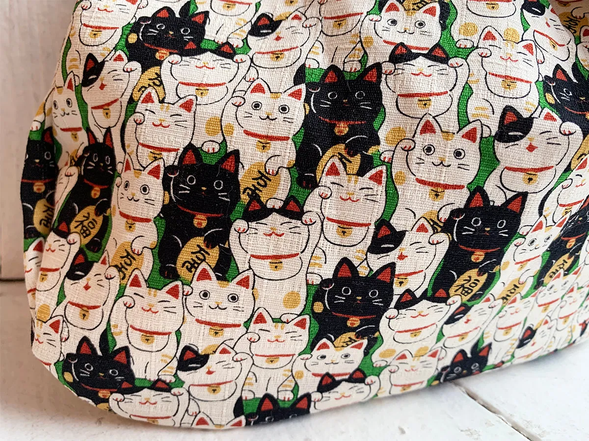 Handmade Japanese Knot bag - Maneki-neko *Size M*