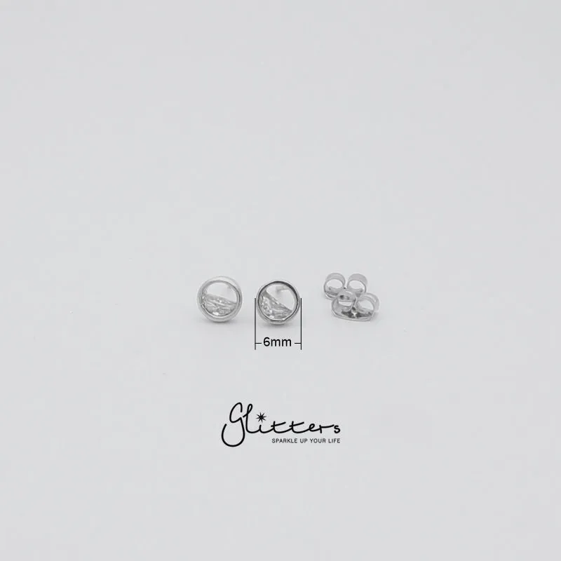 Hollow Circle Half Cubic Zirconia Stud Earrings with Sterling Silver Post