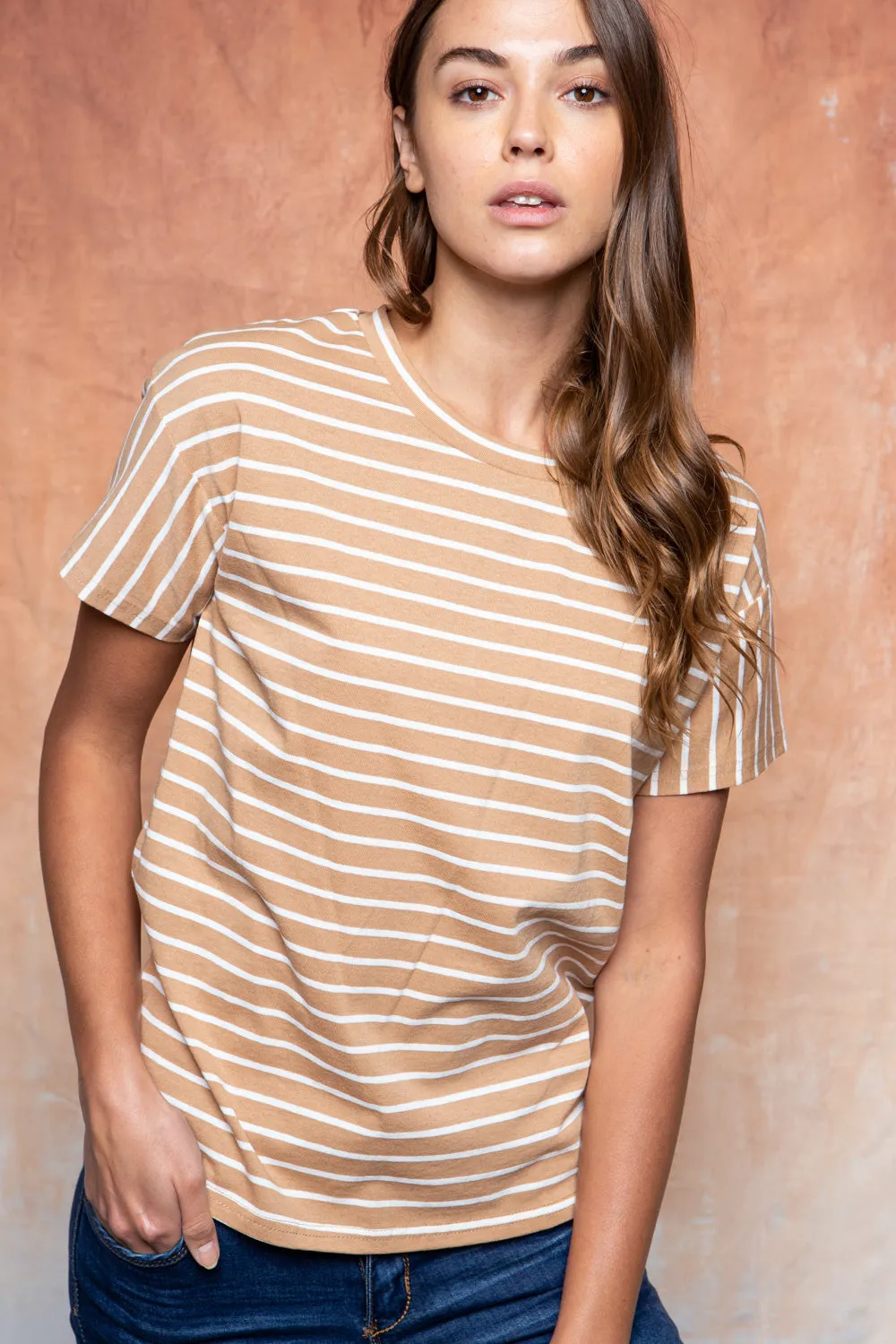 Jade Classic Stripe Tee in Camel