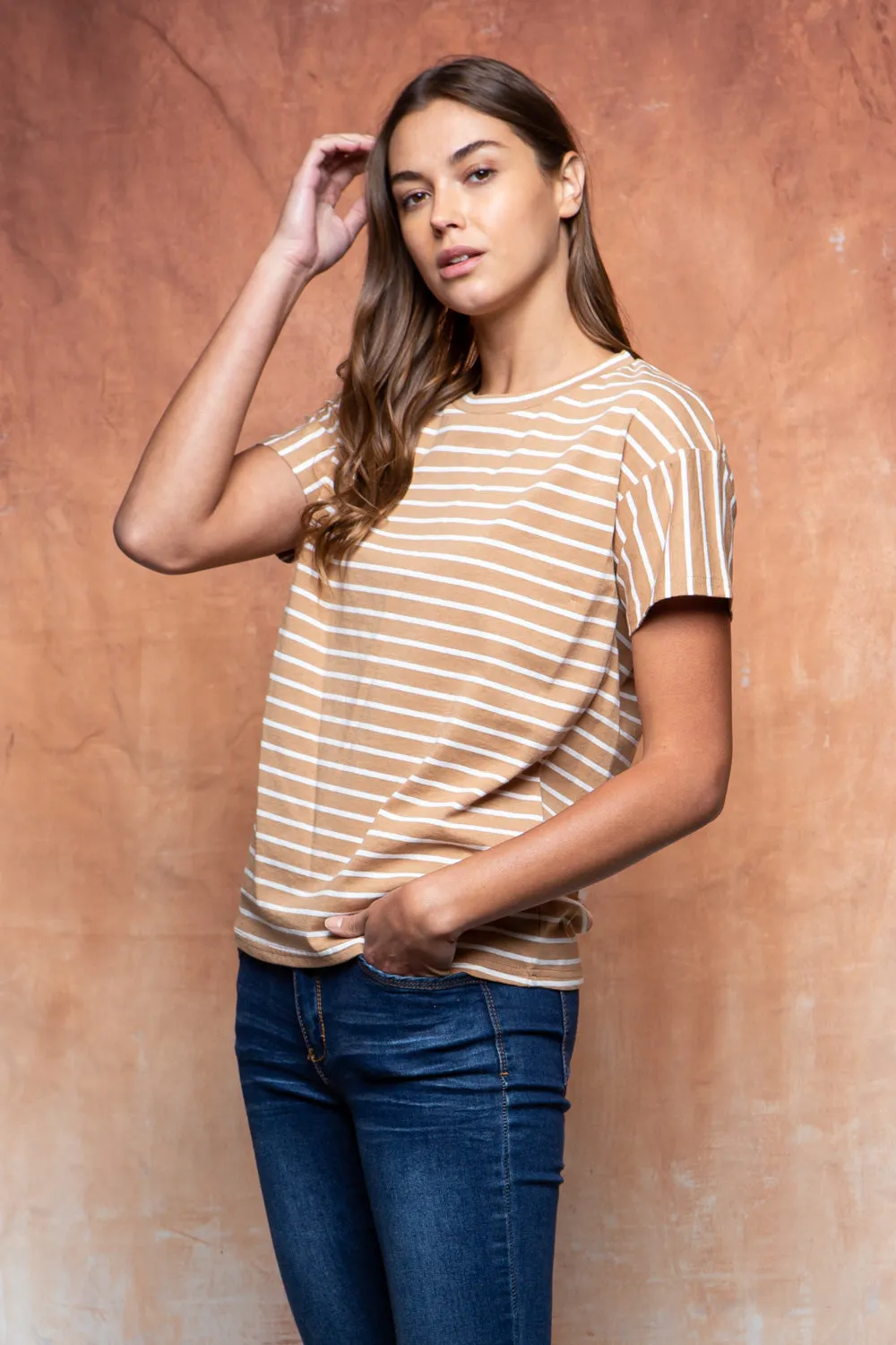 Jade Classic Stripe Tee in Camel