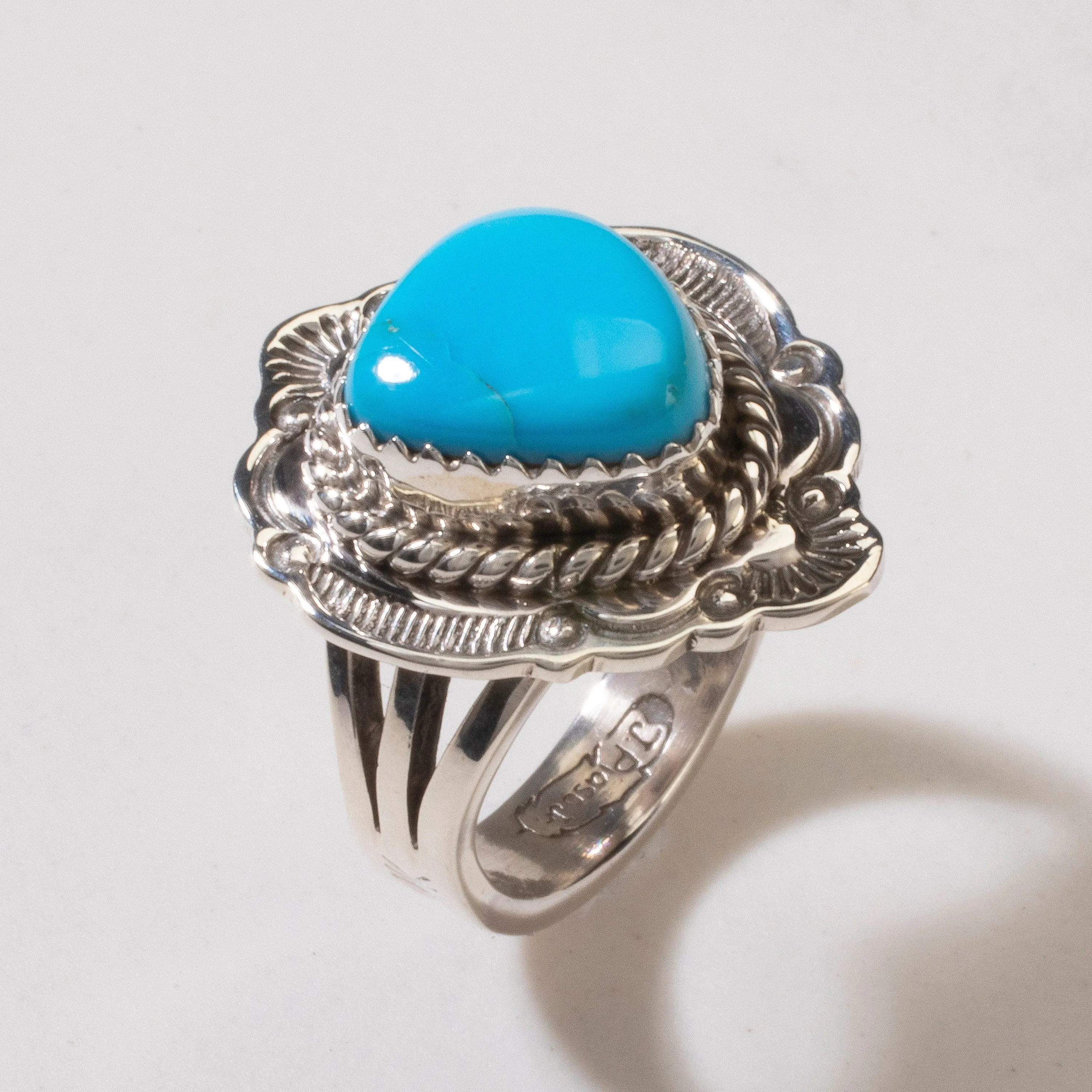 Joe Piaso Jr. Sleeping Beauty Turquoise Navajo USA Native American Made 925 Sterling Silver Ring