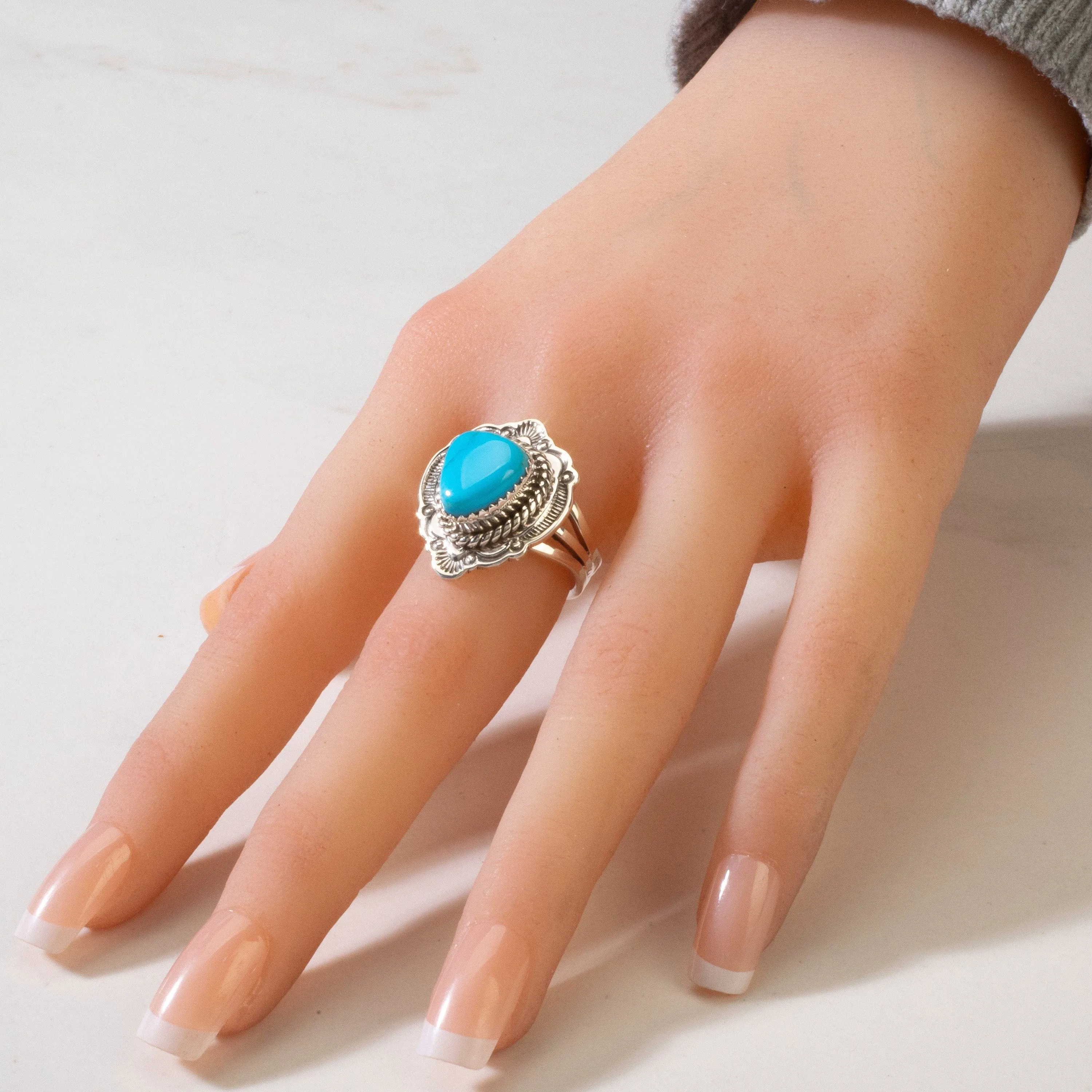 Joe Piaso Jr. Sleeping Beauty Turquoise Navajo USA Native American Made 925 Sterling Silver Ring