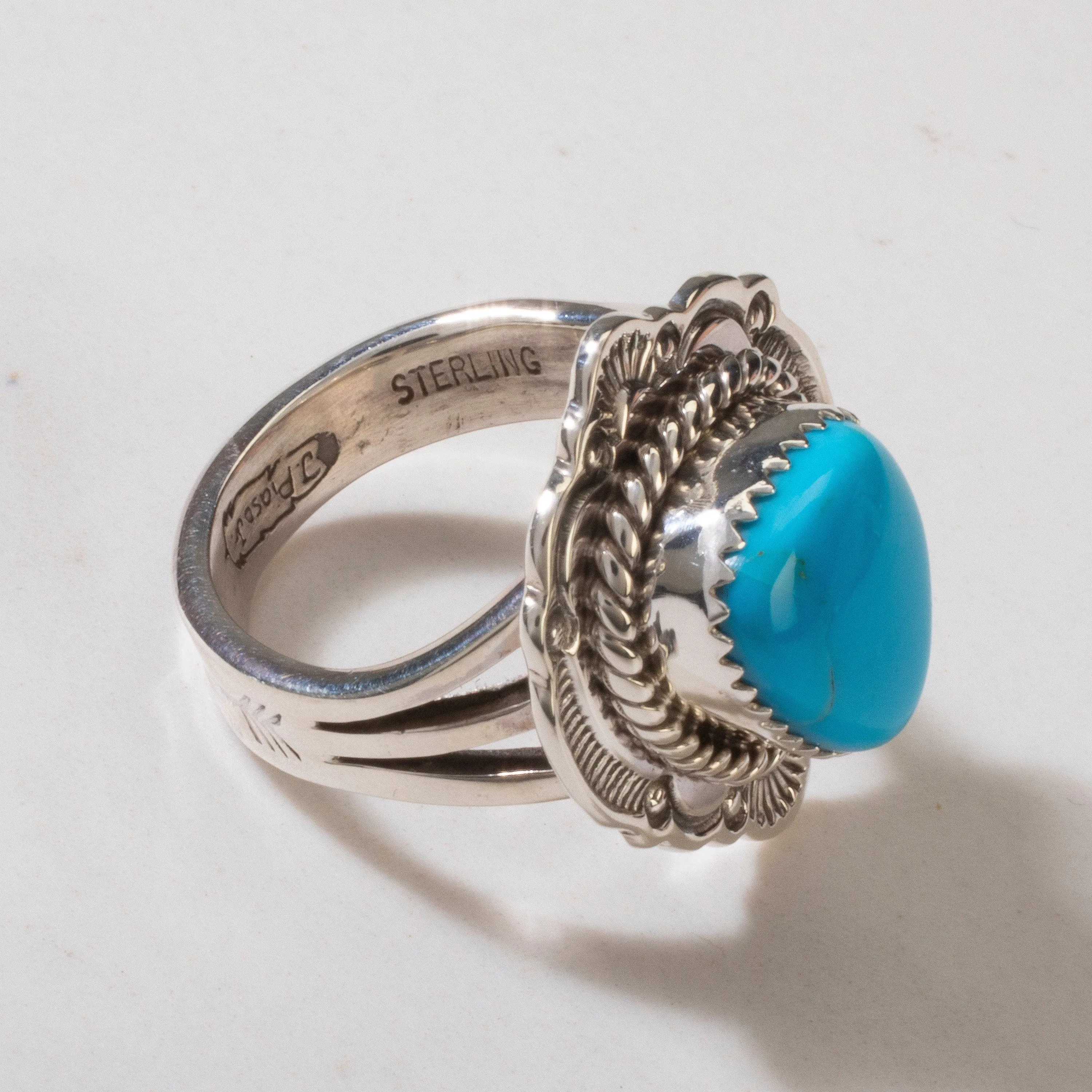 Joe Piaso Jr. Sleeping Beauty Turquoise Navajo USA Native American Made 925 Sterling Silver Ring