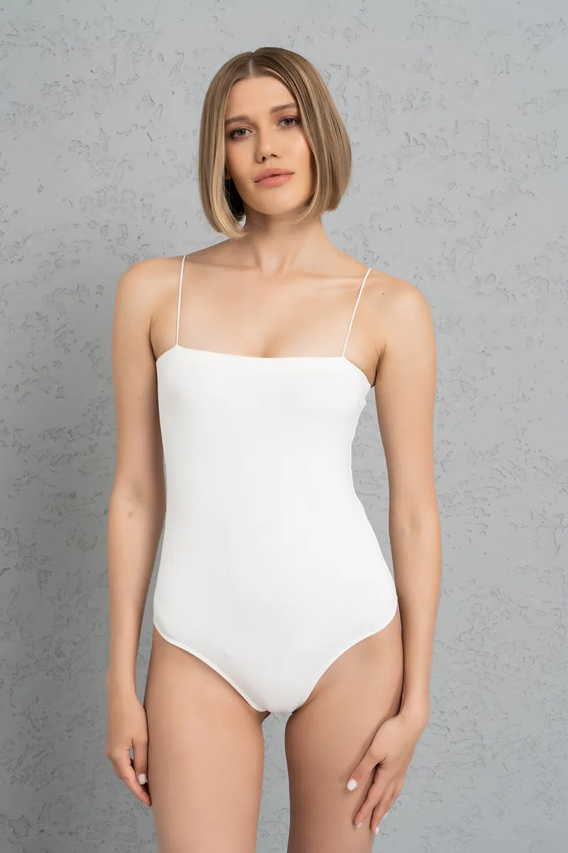 Kikiriki Cyberslut Y2K Square Neck Basic Bodysuit - White