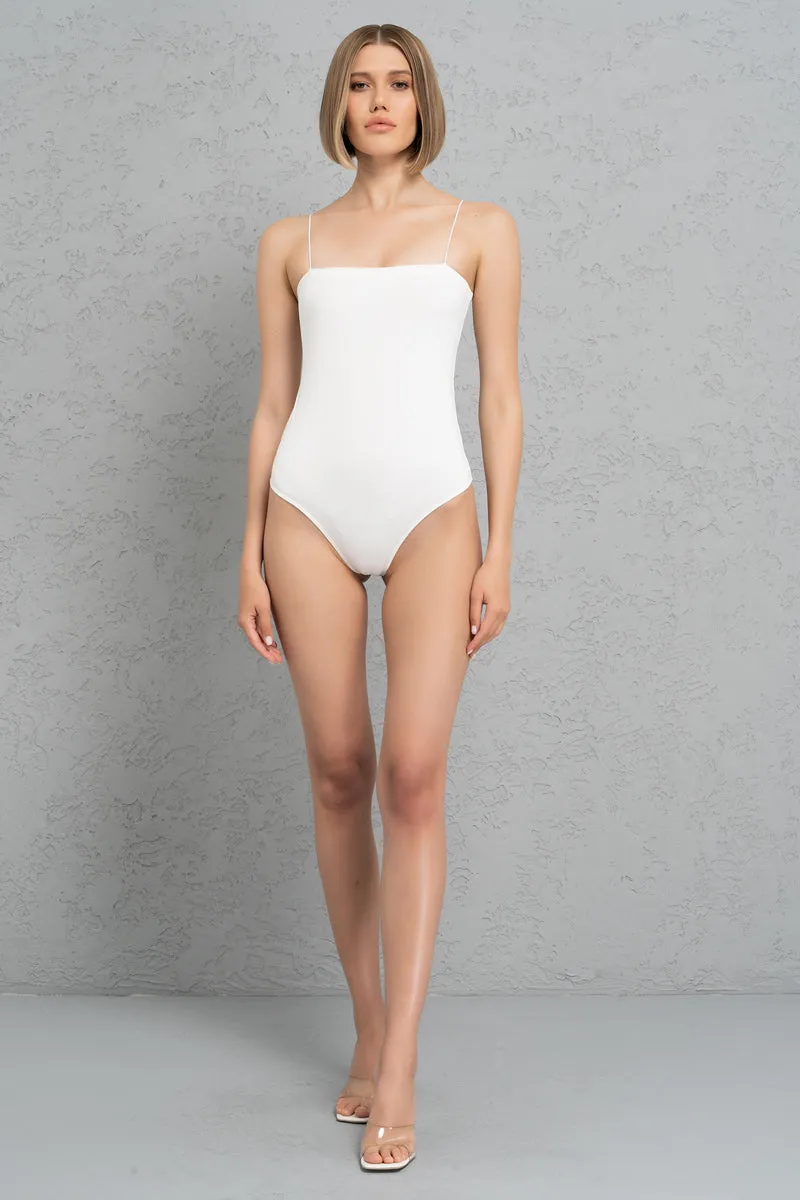 Kikiriki Cyberslut Y2K Square Neck Basic Bodysuit - White