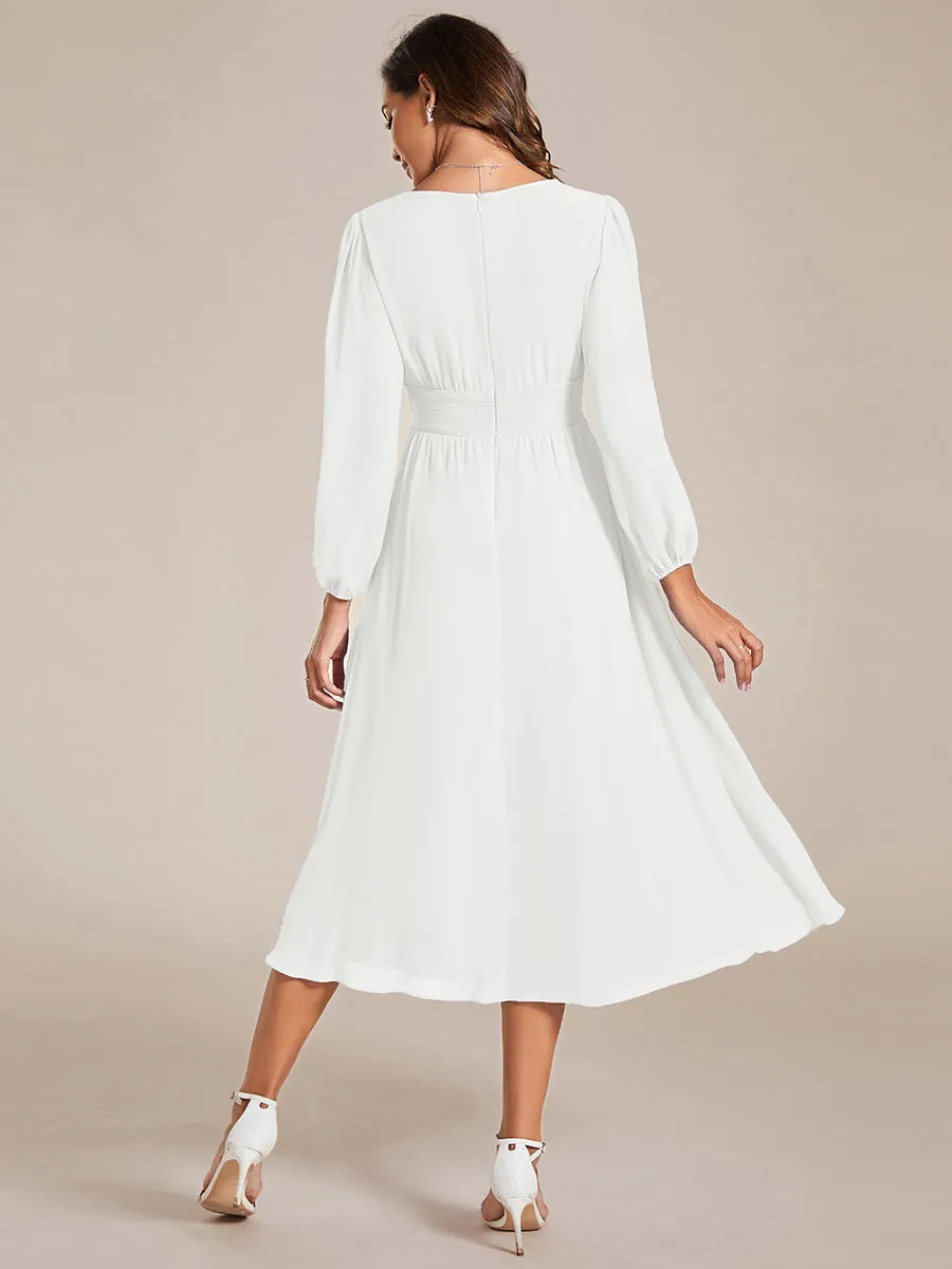 Knee Length Chiffon Wedding Dress With Long Sleeves