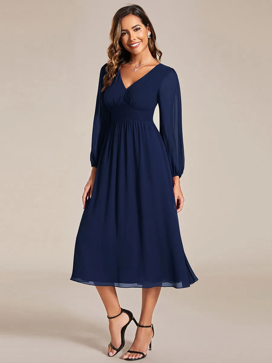 Knee Length Chiffon Wedding Guest Dresses With Long Sleeves