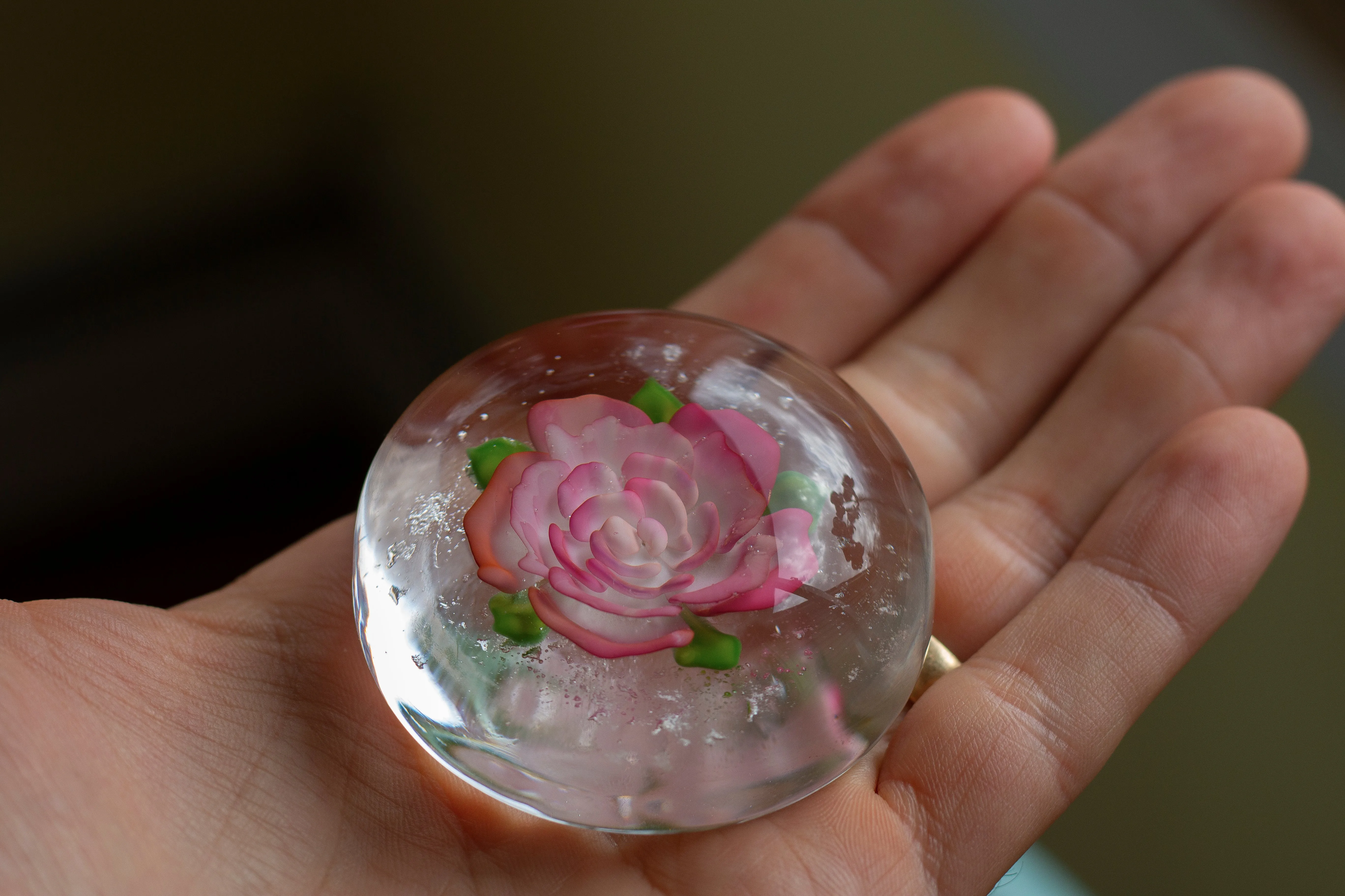 Large Rose Glass Touchstone with Infused Cremains