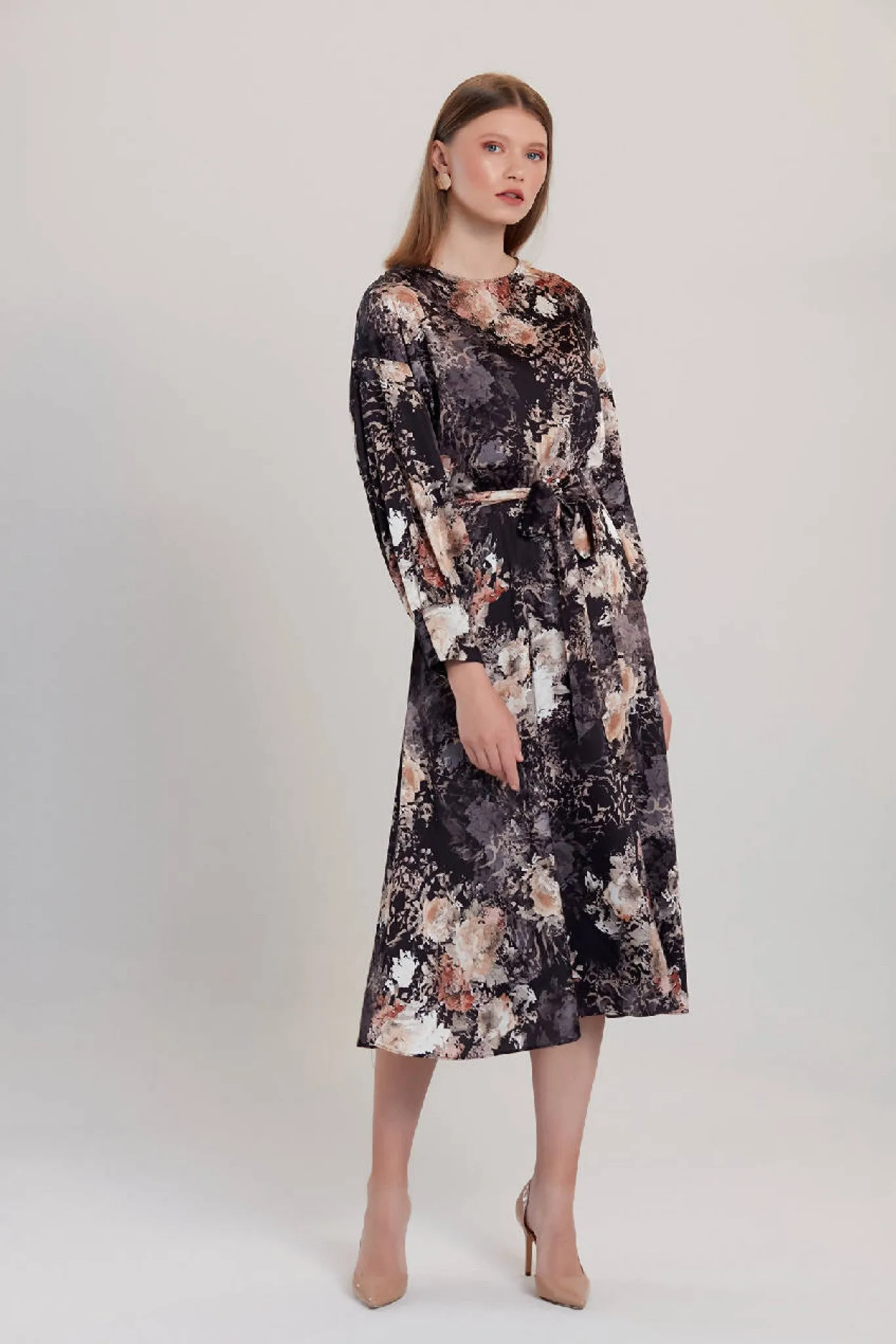 Love And Joy London Black Rose Renaissance Print Midi Dress