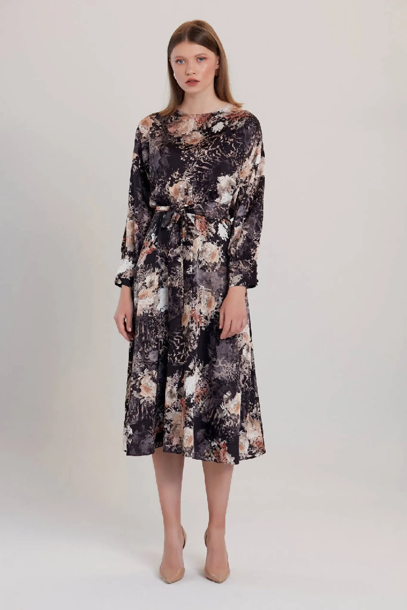 Love And Joy London Black Rose Renaissance Print Midi Dress