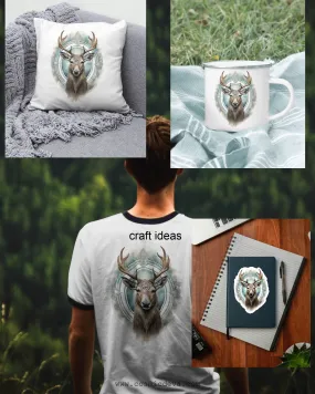 Majestic Buck Illustration, Spiritual Animal Totem, sublimation, Deer PNG, digital file