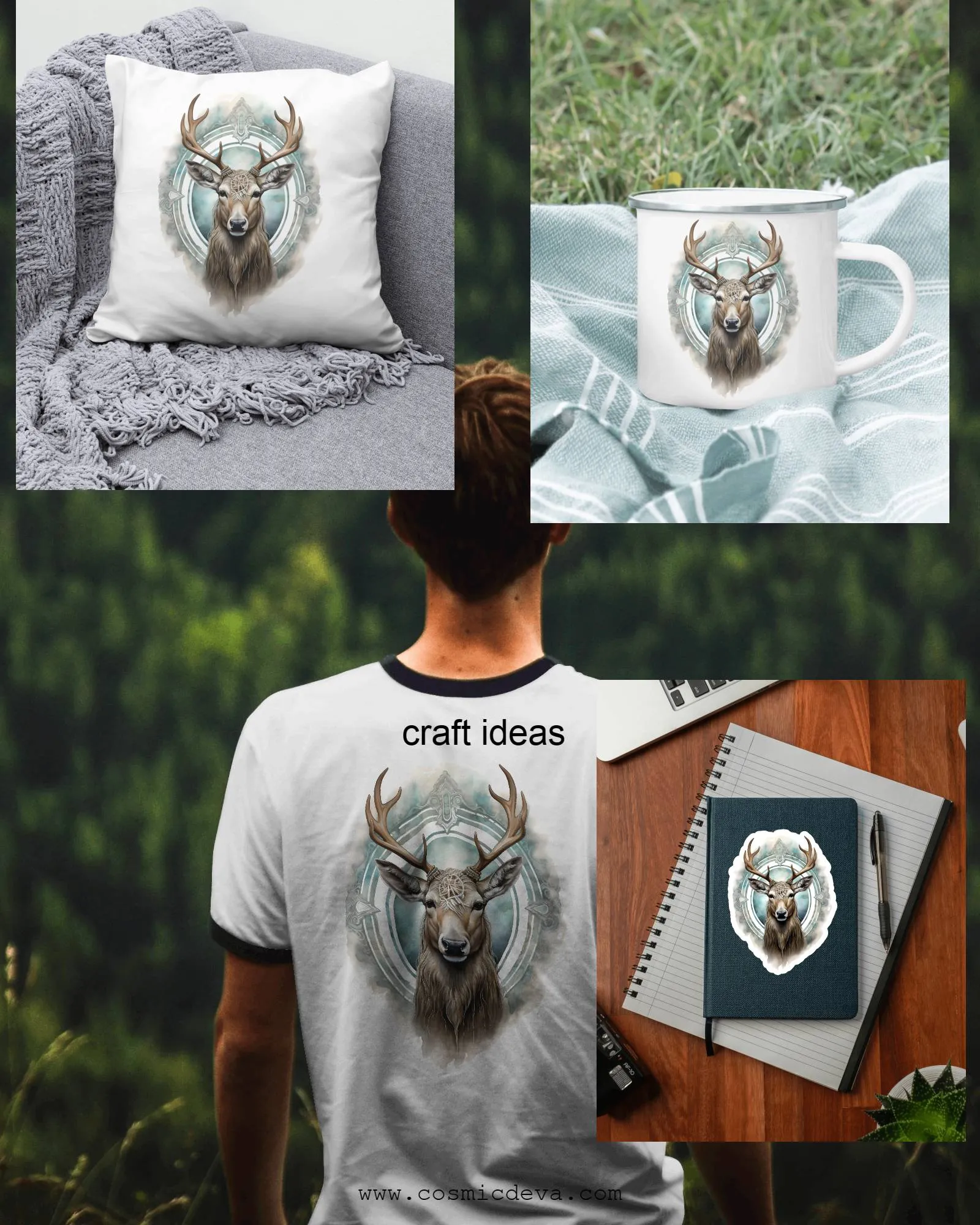 Majestic Buck Illustration, Spiritual Animal Totem, sublimation, Deer PNG, digital file