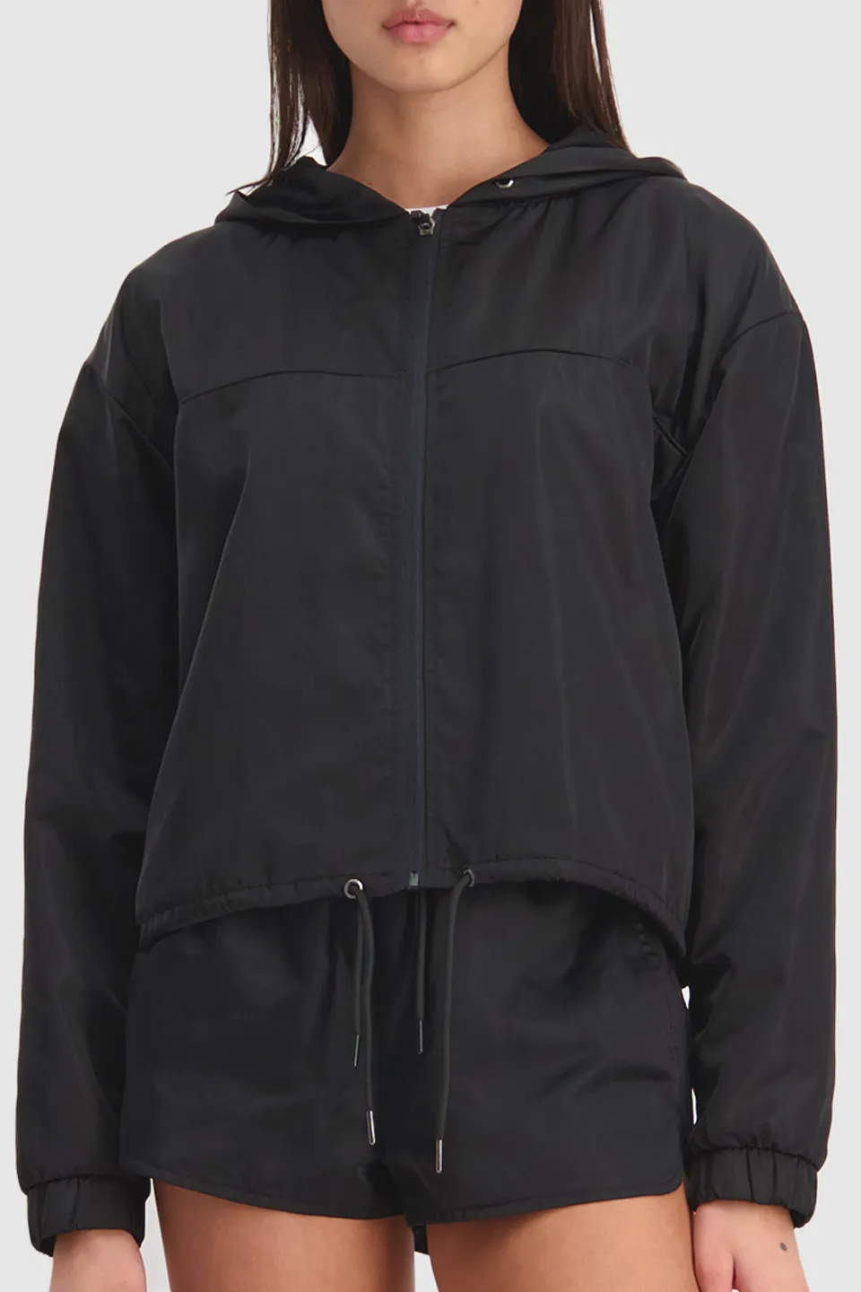 Medina Cinch Hood Black Luxe Sports Jacket