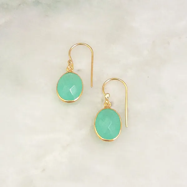 Mint Green Chalcedony Single Drop Hook Earrings