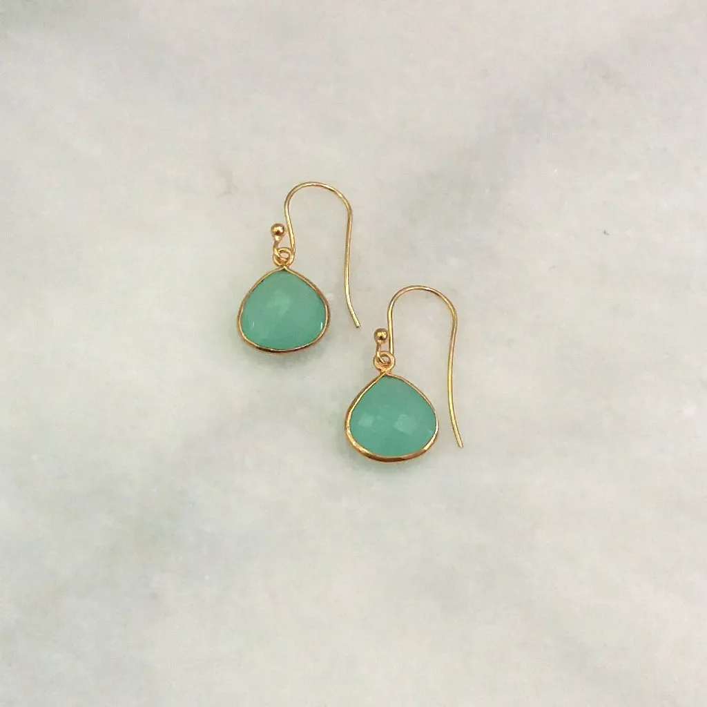 Mint Green Chalcedony Single Drop Hook Earrings