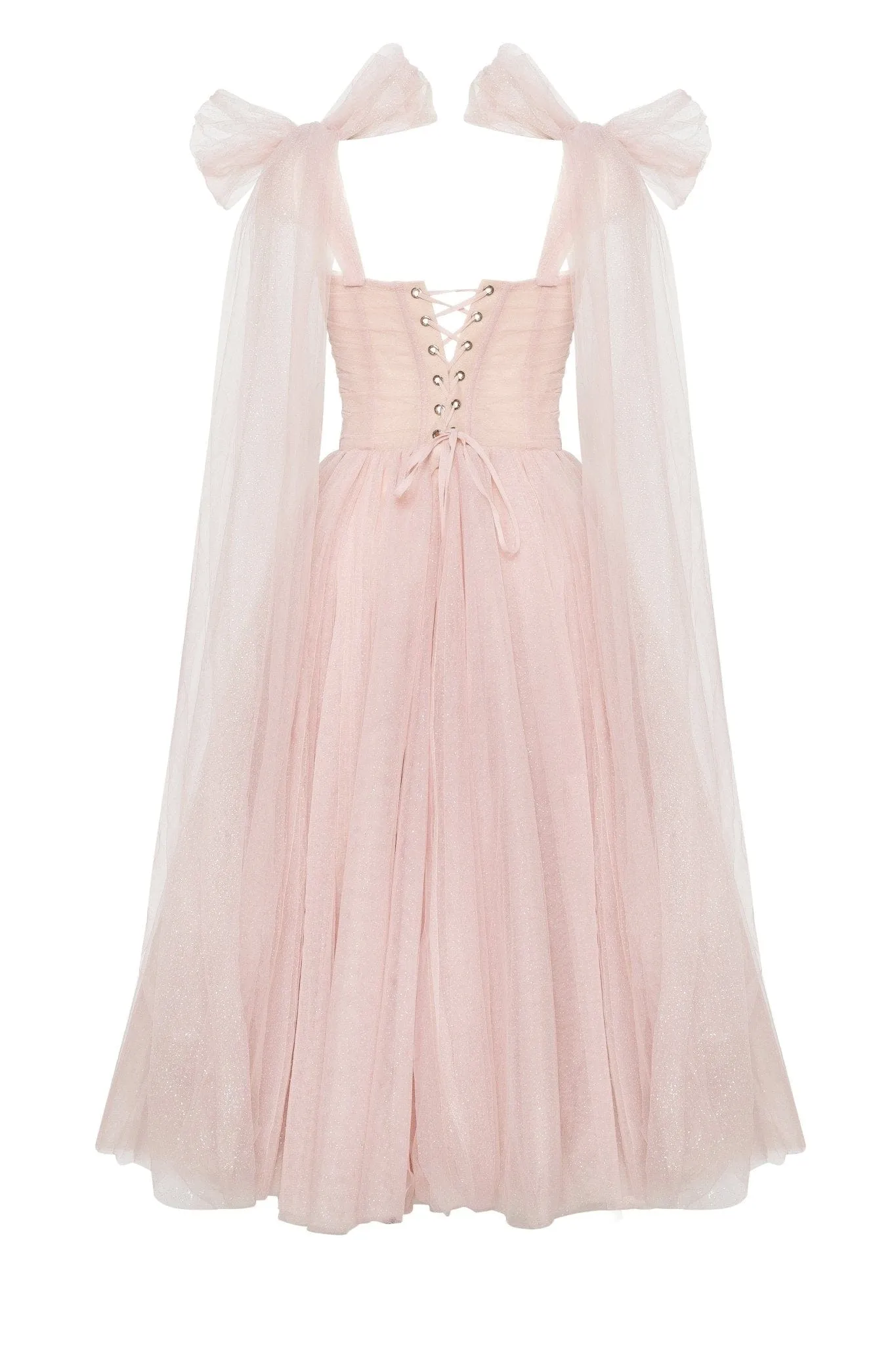 Misty Rose Sparkly off-the-shoulder tulle dress