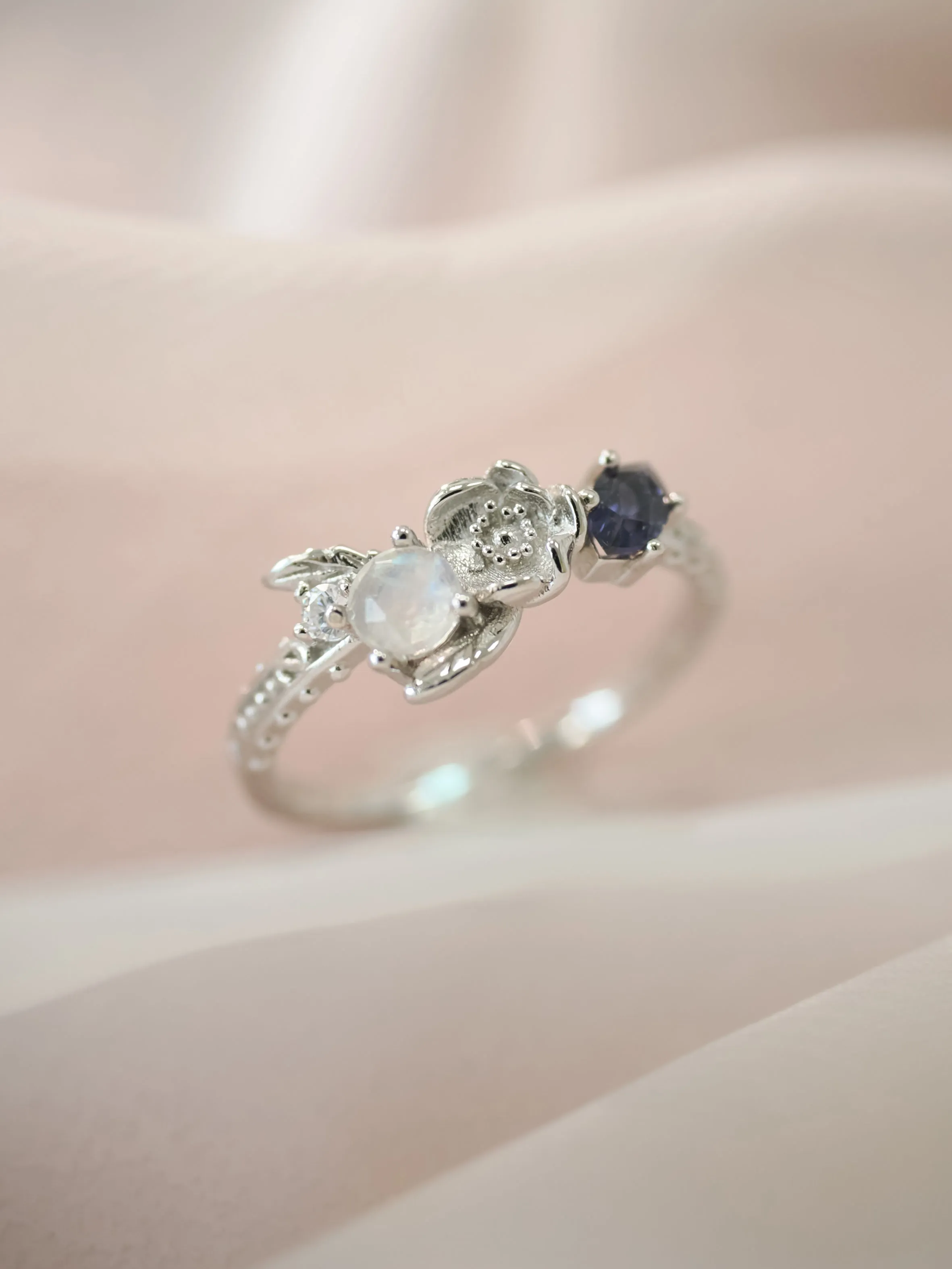 Moonstone & Iolite Silver Ring - Poppy