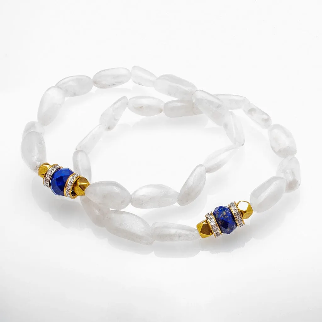 Moonstone, Lapis, 18K Beaded, & Diamond Necklace