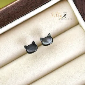 Mother-of-Pearl Cat Stud Earrings in Solid 925 Sterling Silver