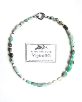 Mother of Pearl, Chrysoprase Jade Beaded Necklace - Abundance, Protection, Prosperity