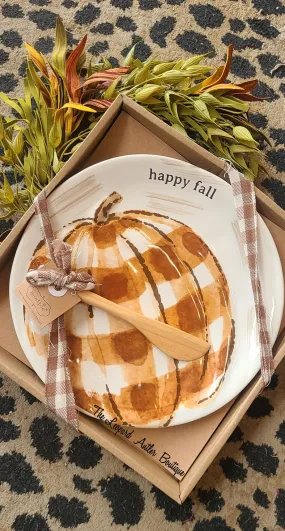 MUDPIE PUMPKIN CHECK CHEESE PLATE SET